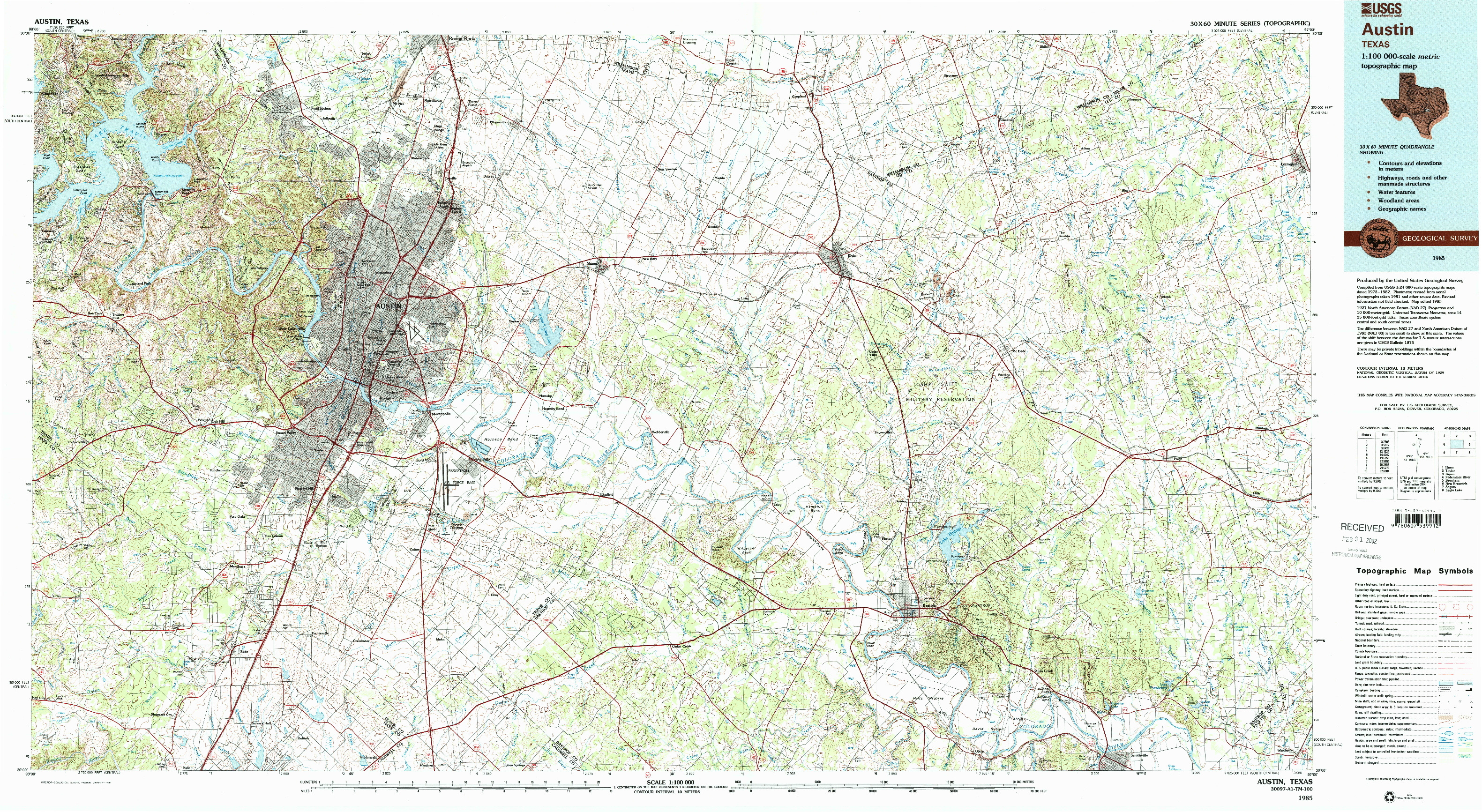 USGS 1:100000-SCALE QUADRANGLE FOR AUSTIN, TX 1985