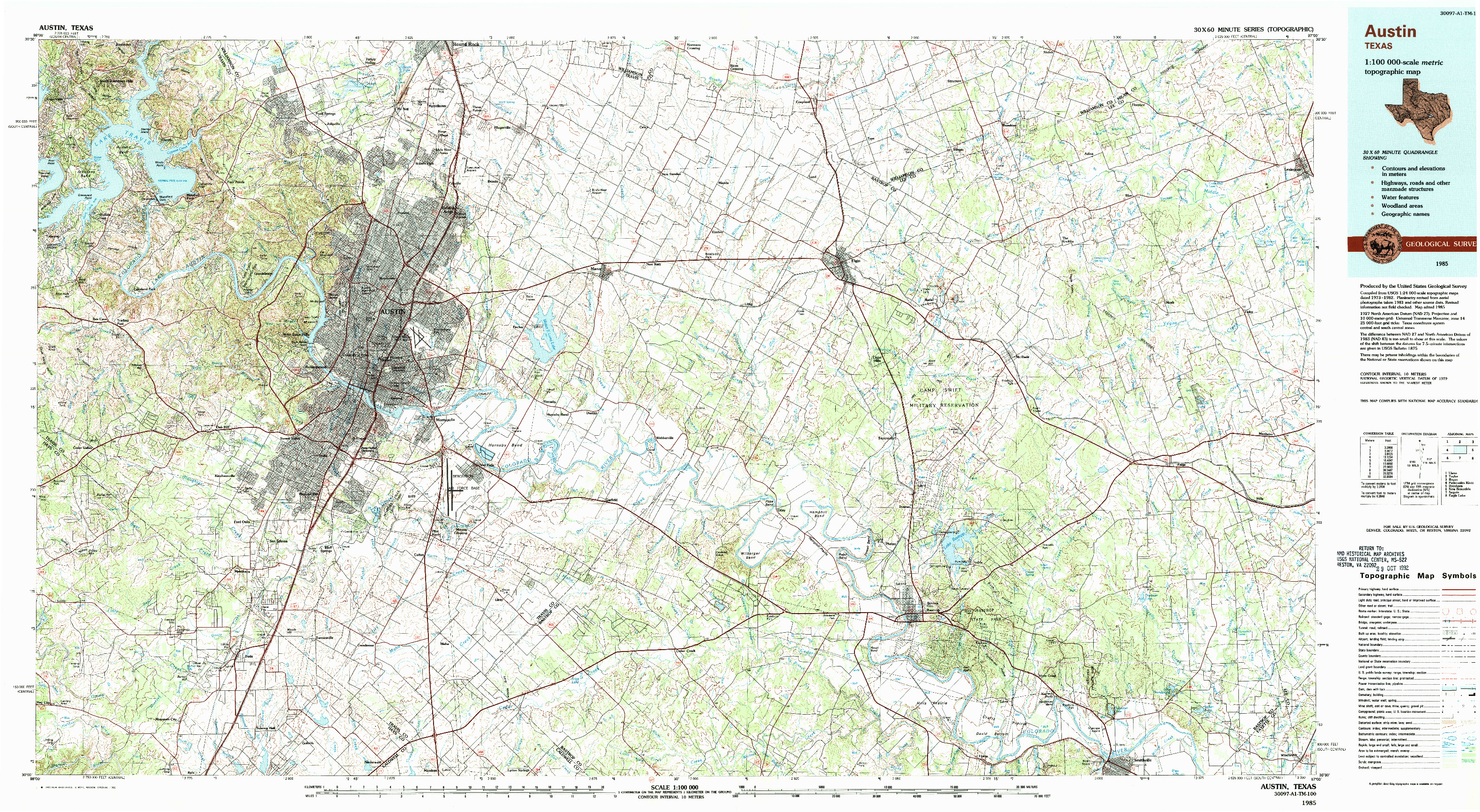 USGS 1:100000-SCALE QUADRANGLE FOR AUSTIN, TX 1985