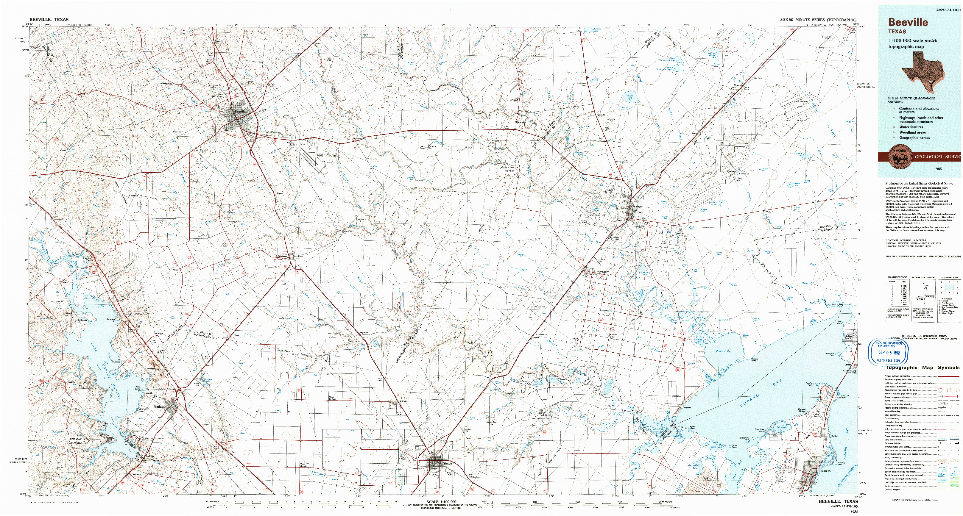 USGS 1:100000-SCALE QUADRANGLE FOR BEEVILLE, TX 1985