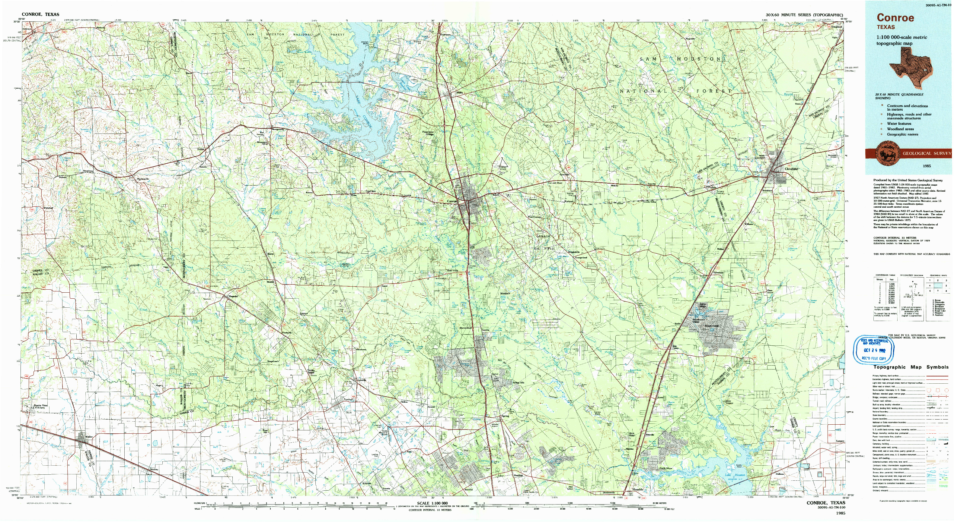 USGS 1:100000-SCALE QUADRANGLE FOR CONROE, TX 1985