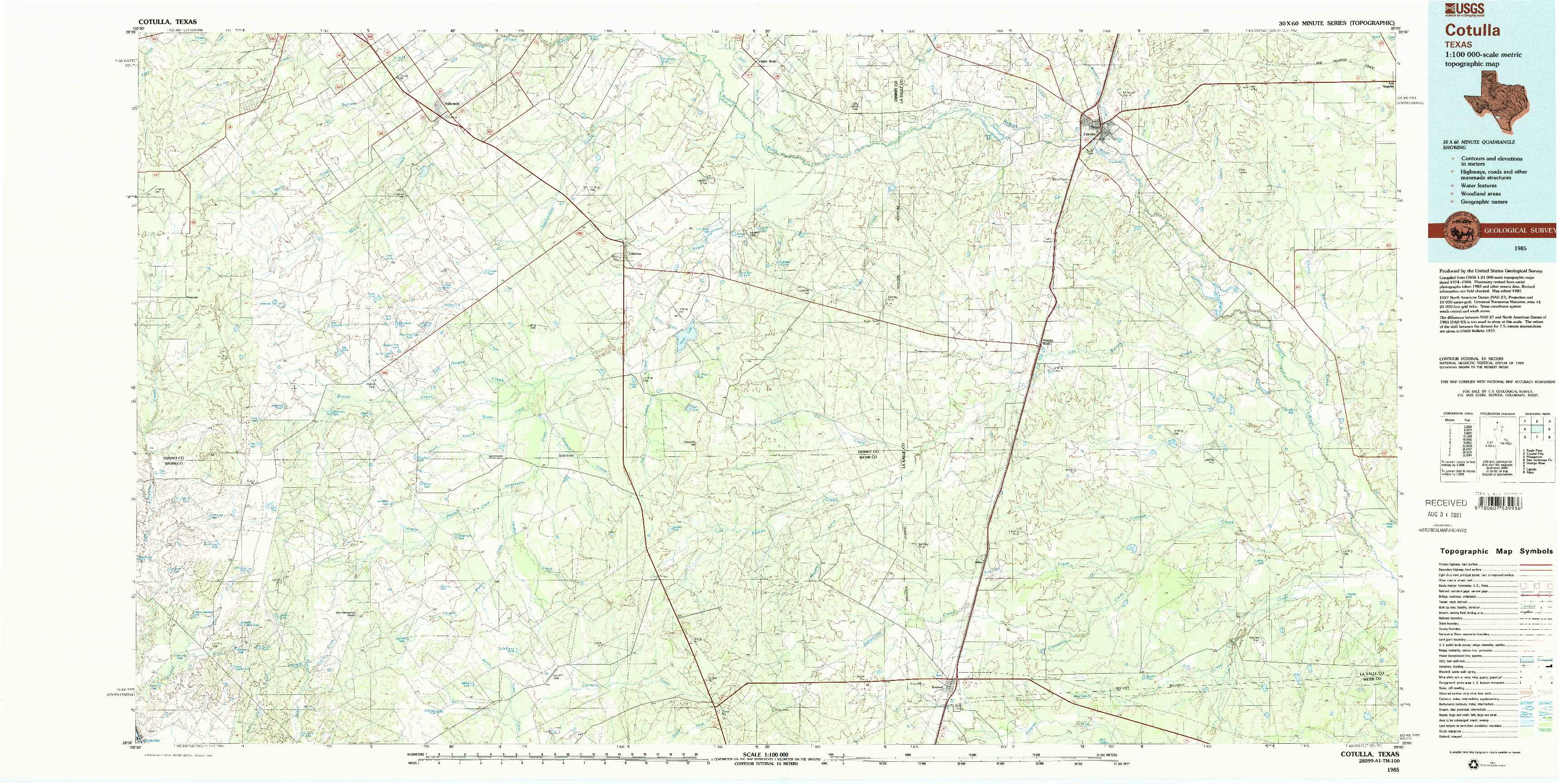 USGS 1:100000-SCALE QUADRANGLE FOR COTULLA, TX 1985