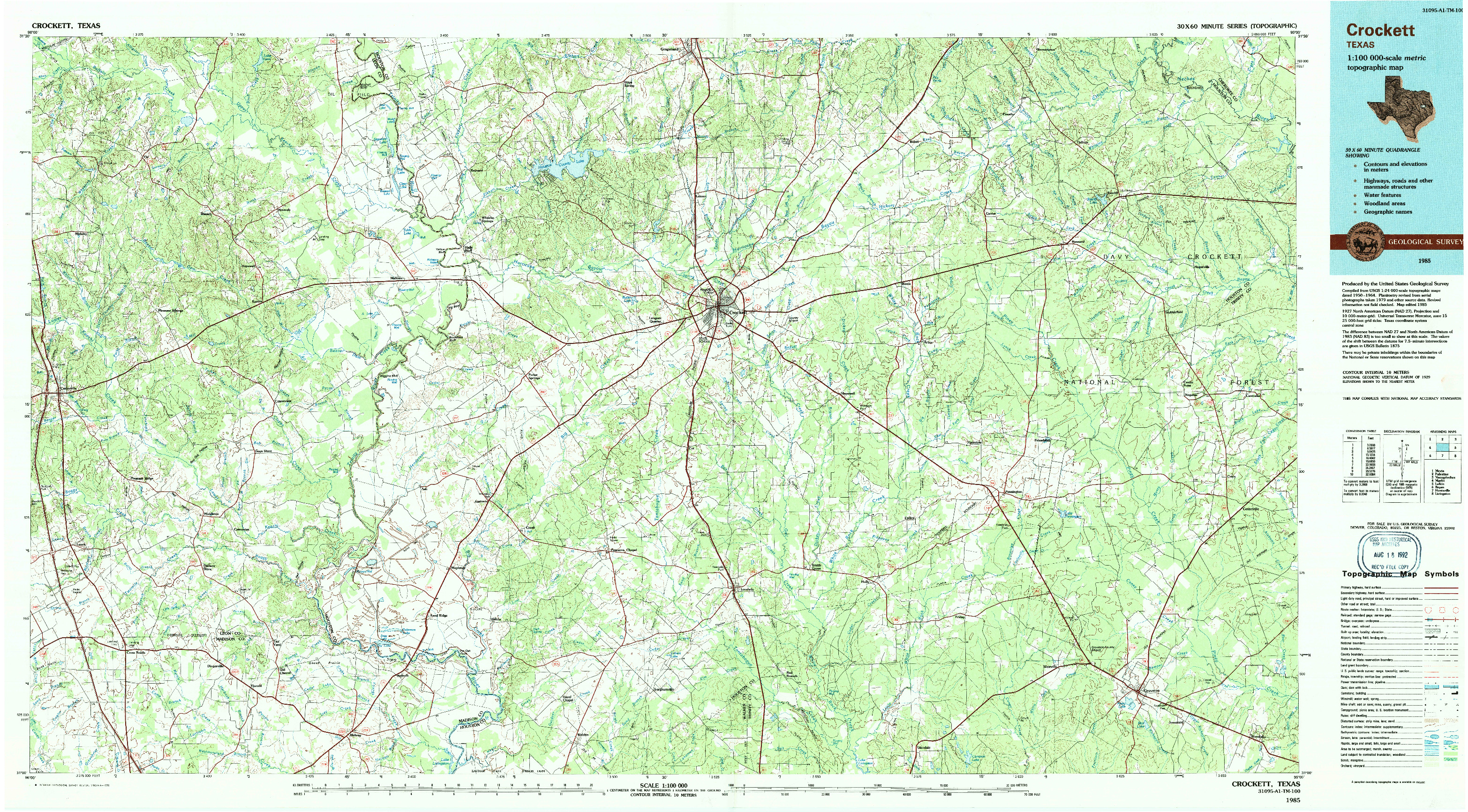 USGS 1:100000-SCALE QUADRANGLE FOR CROCKETT, TX 1985