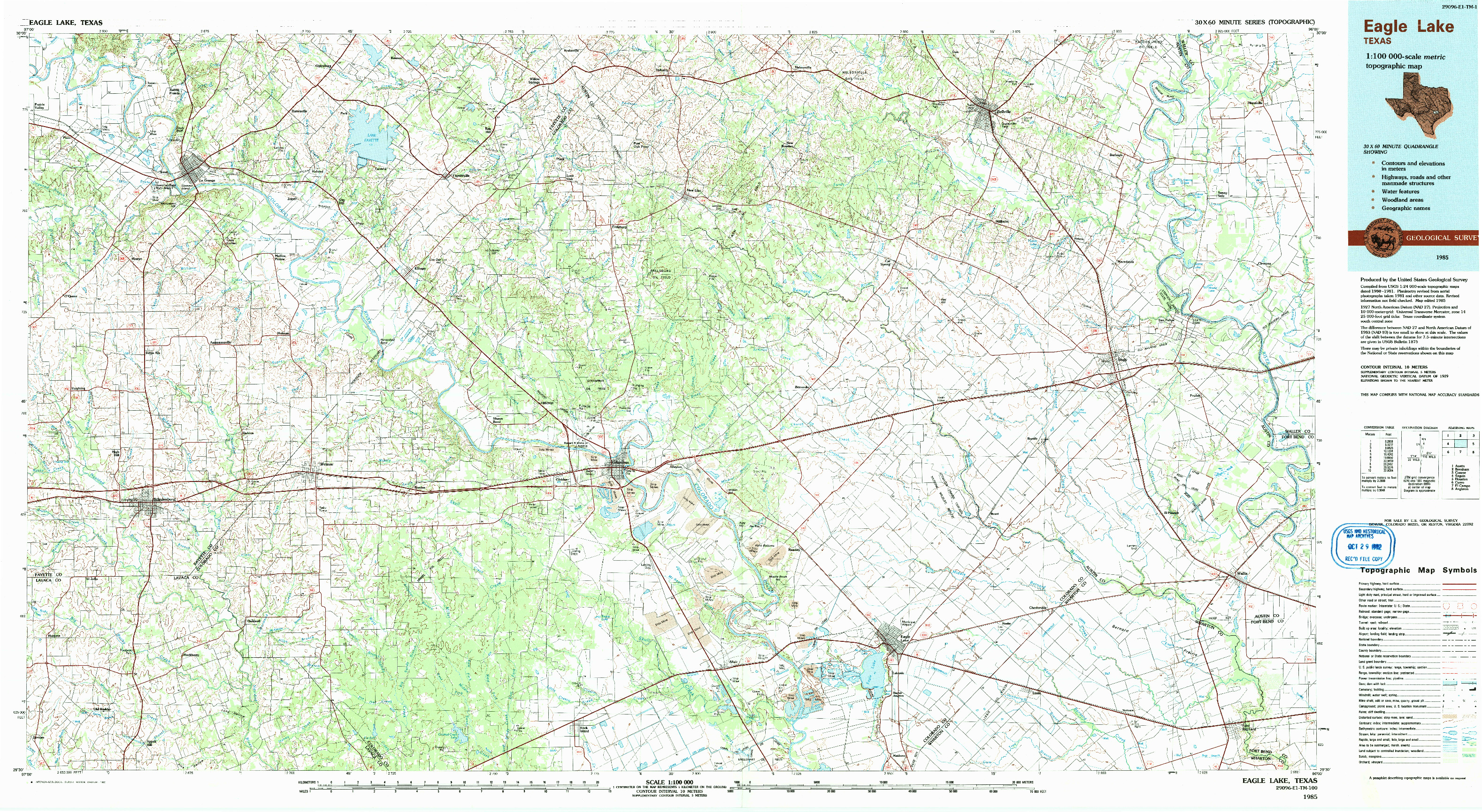 USGS 1:100000-SCALE QUADRANGLE FOR EAGLE LAKE, TX 1985