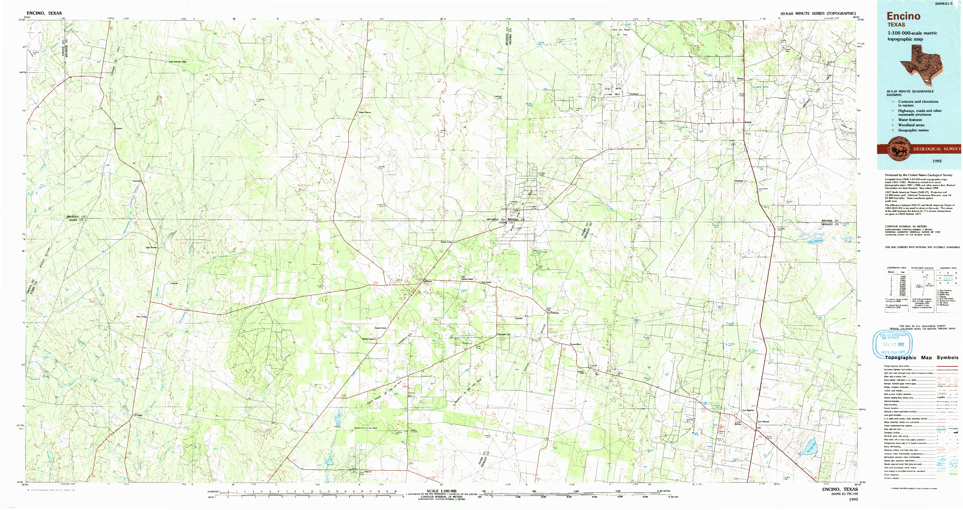 USGS 1:100000-SCALE QUADRANGLE FOR ENCINO, TX 1992