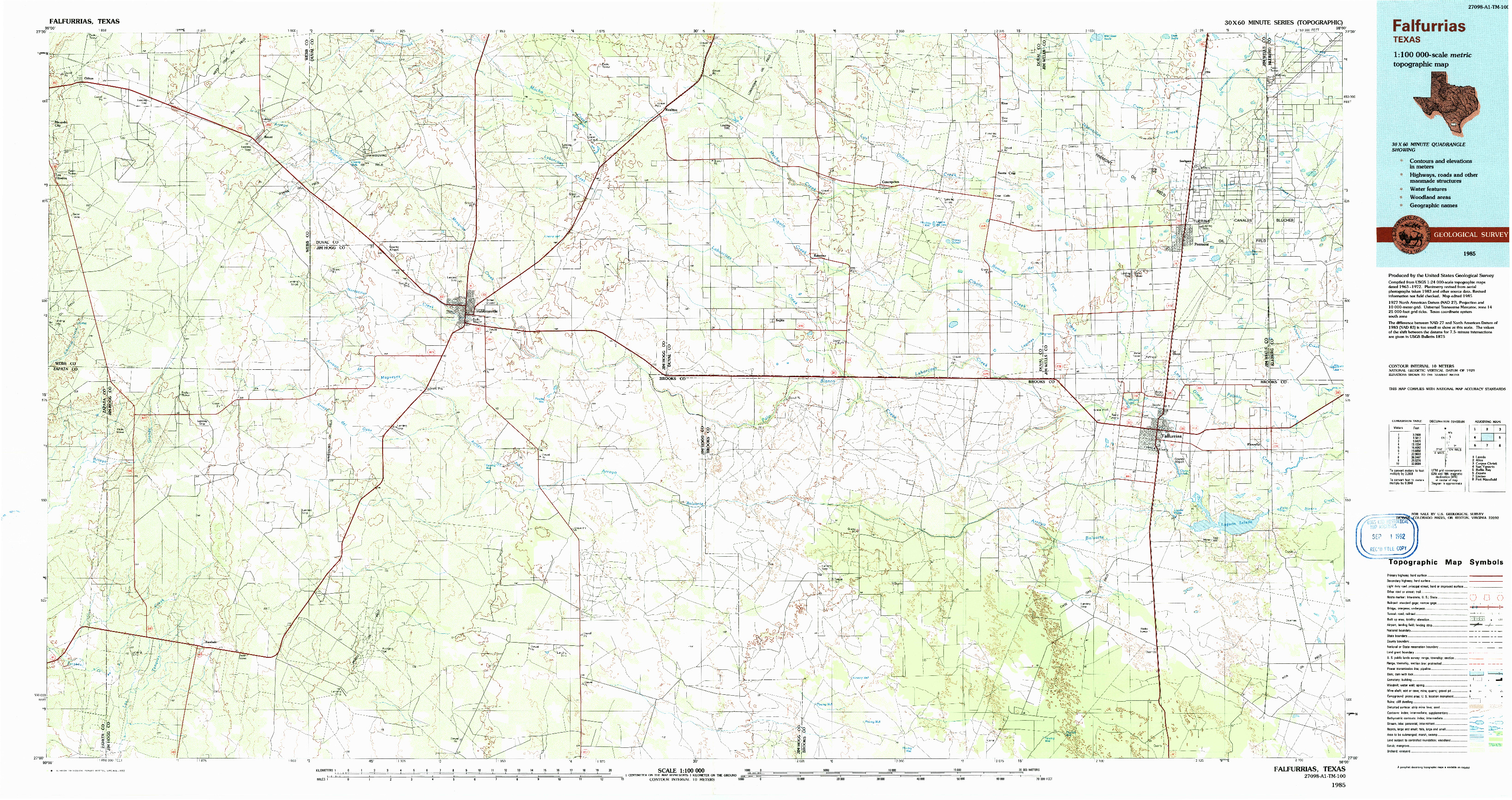 USGS 1:100000-SCALE QUADRANGLE FOR FALFURRIAS, TX 1985