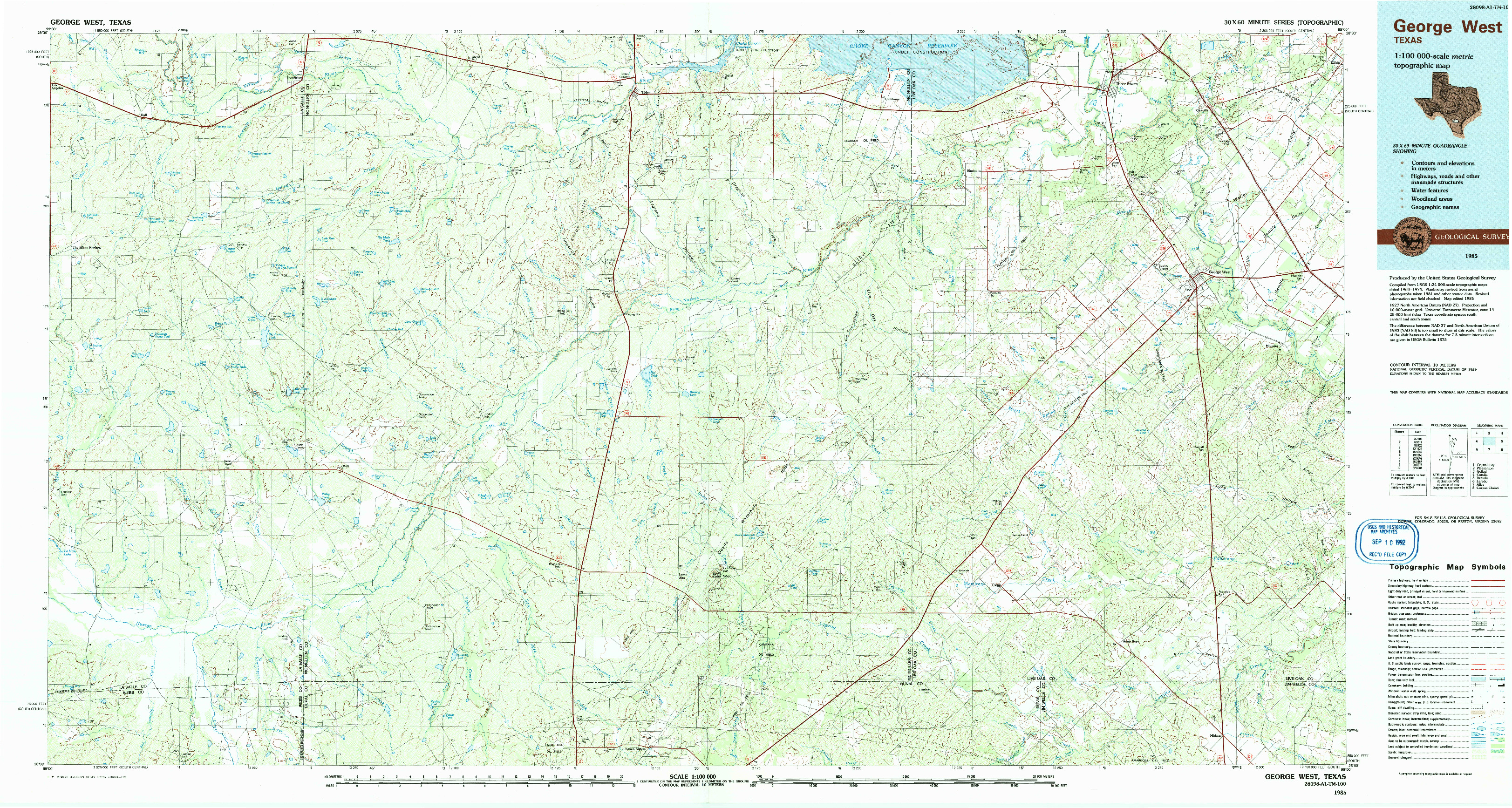 USGS 1:100000-SCALE QUADRANGLE FOR GEORGE WEST, TX 1985