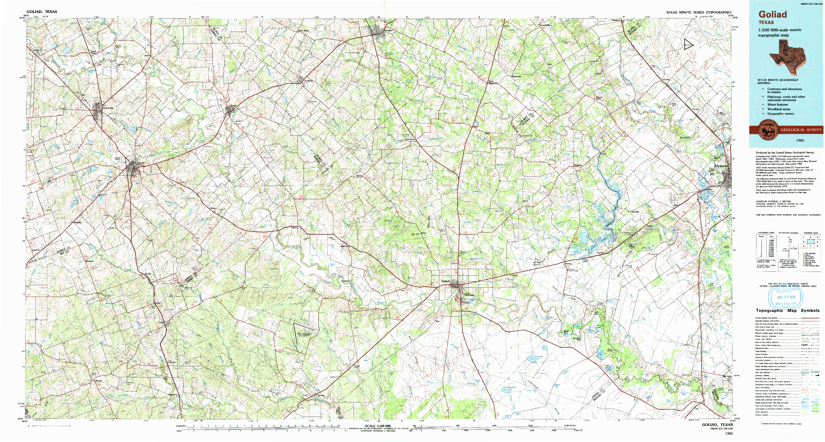 USGS 1:100000-SCALE QUADRANGLE FOR GOLIAD, TX 1985