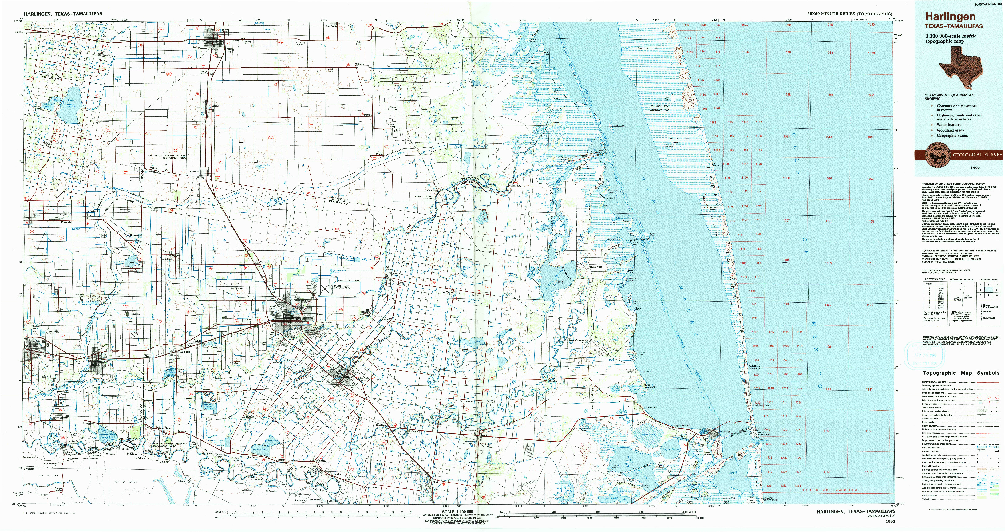 USGS 1:100000-SCALE QUADRANGLE FOR HARLINGEN, TX 1992