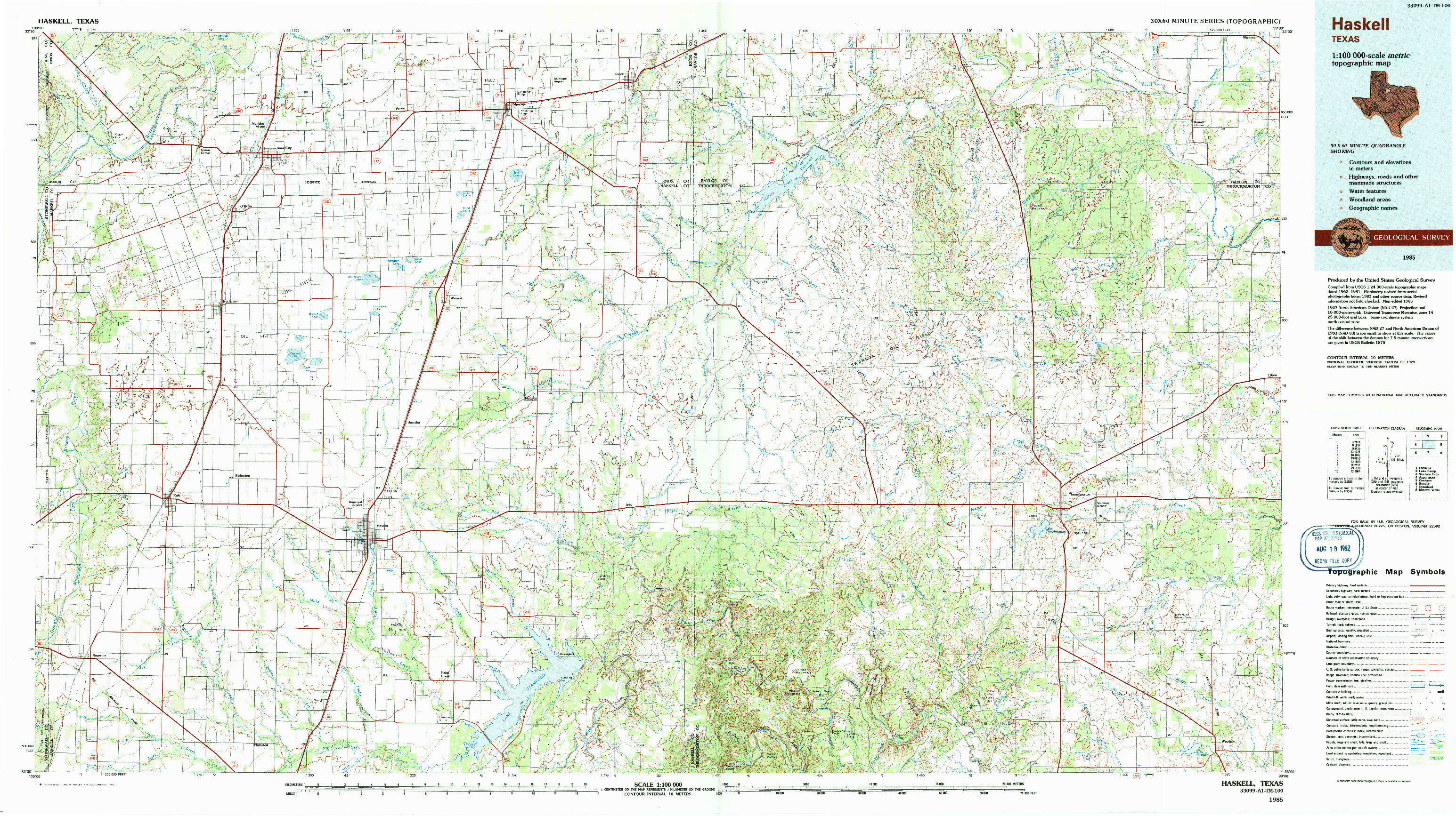 USGS 1:100000-SCALE QUADRANGLE FOR HASKELL, TX 1985