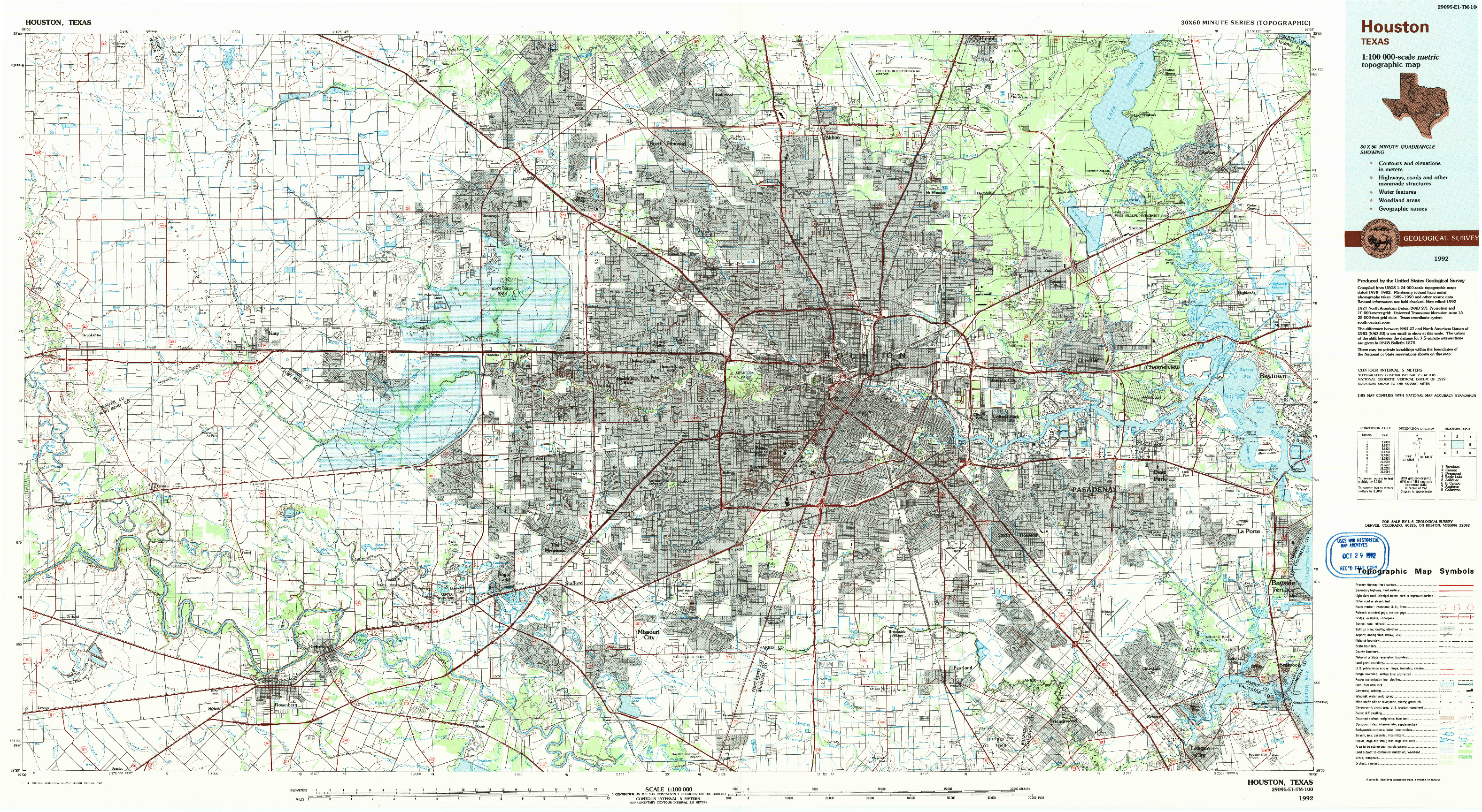 USGS 1:100000-SCALE QUADRANGLE FOR HOUSTON, TX 1992