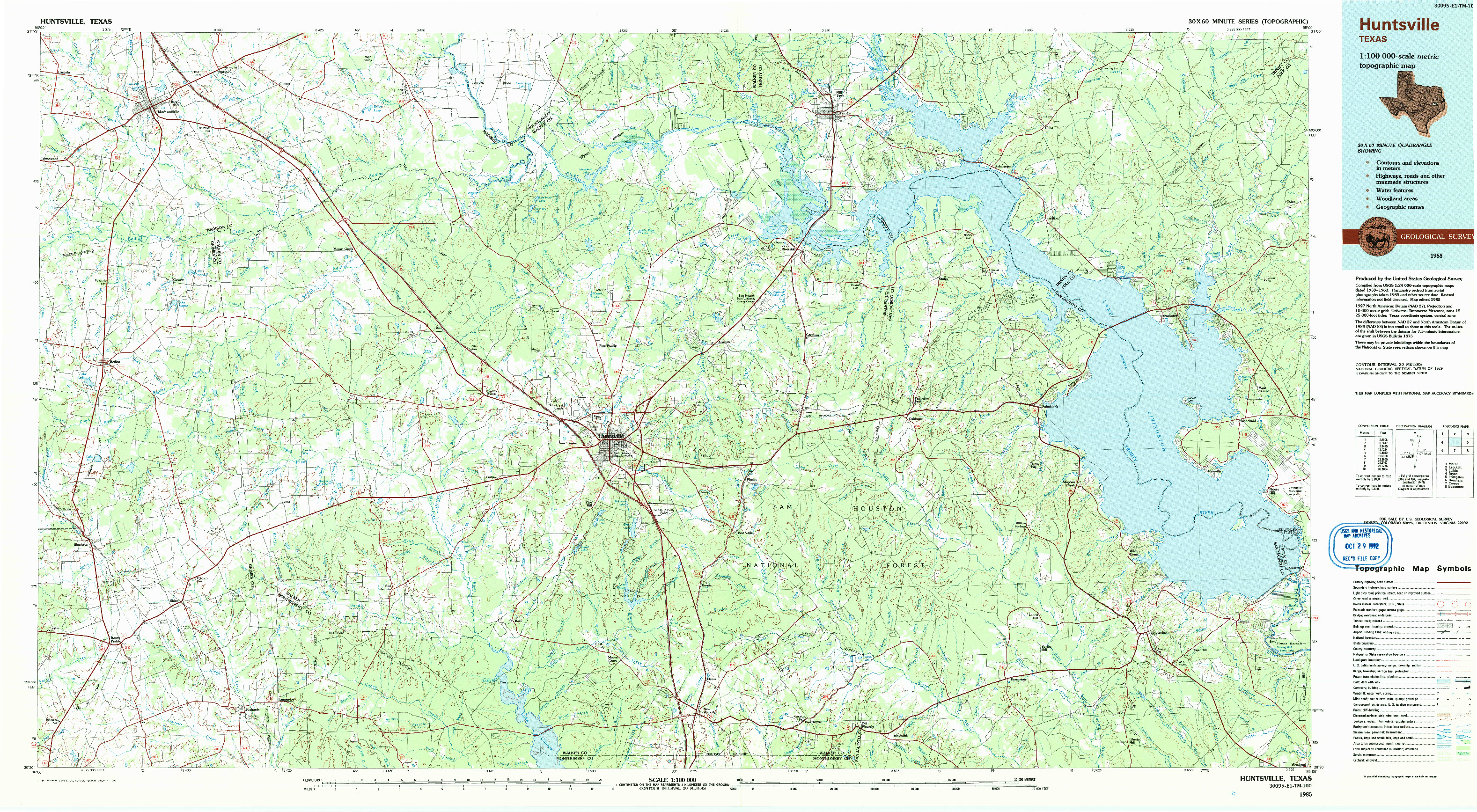 USGS 1:100000-SCALE QUADRANGLE FOR HUNTSVILLE, TX 1985