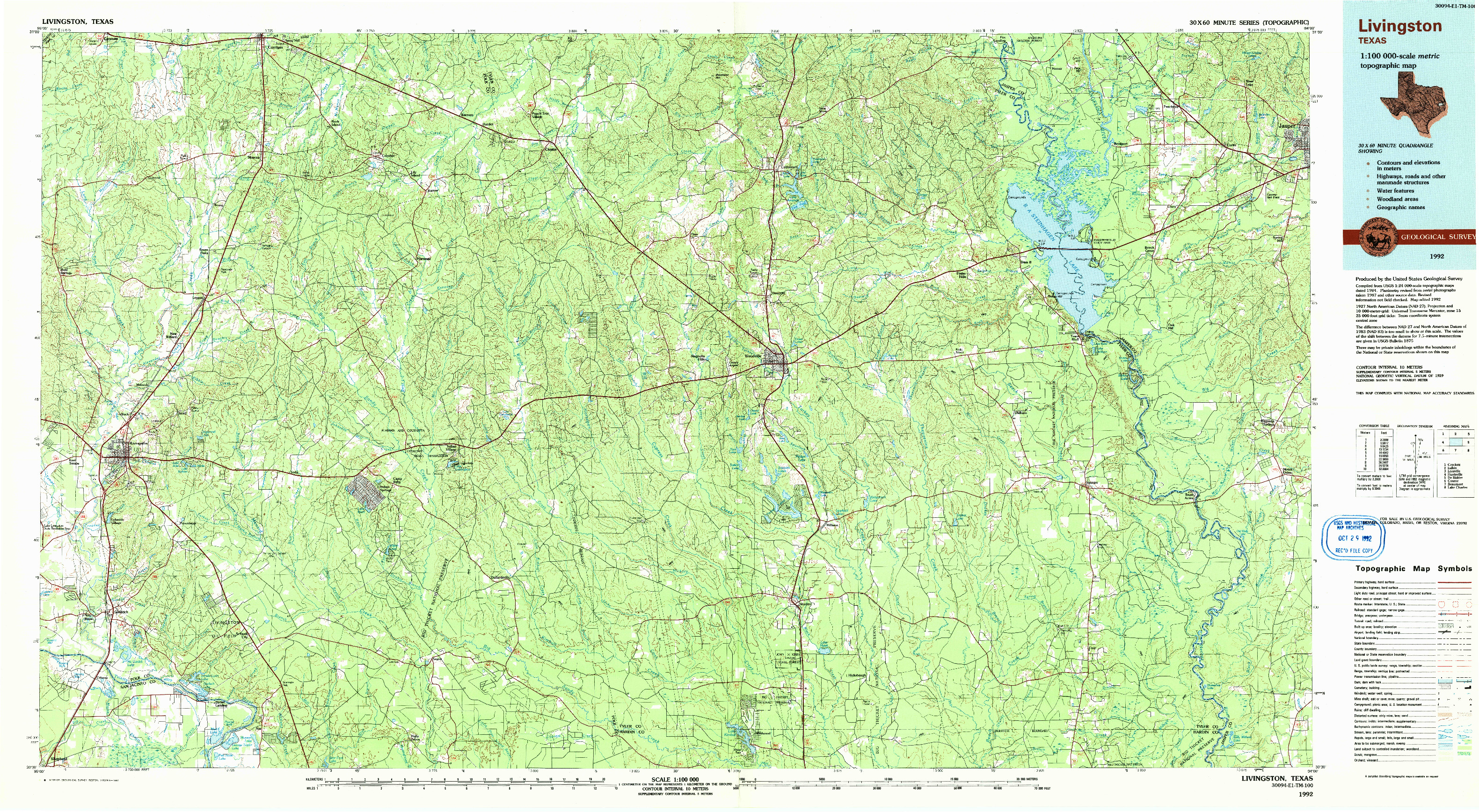 USGS 1:100000-SCALE QUADRANGLE FOR LIVINGSTON, TX 1992