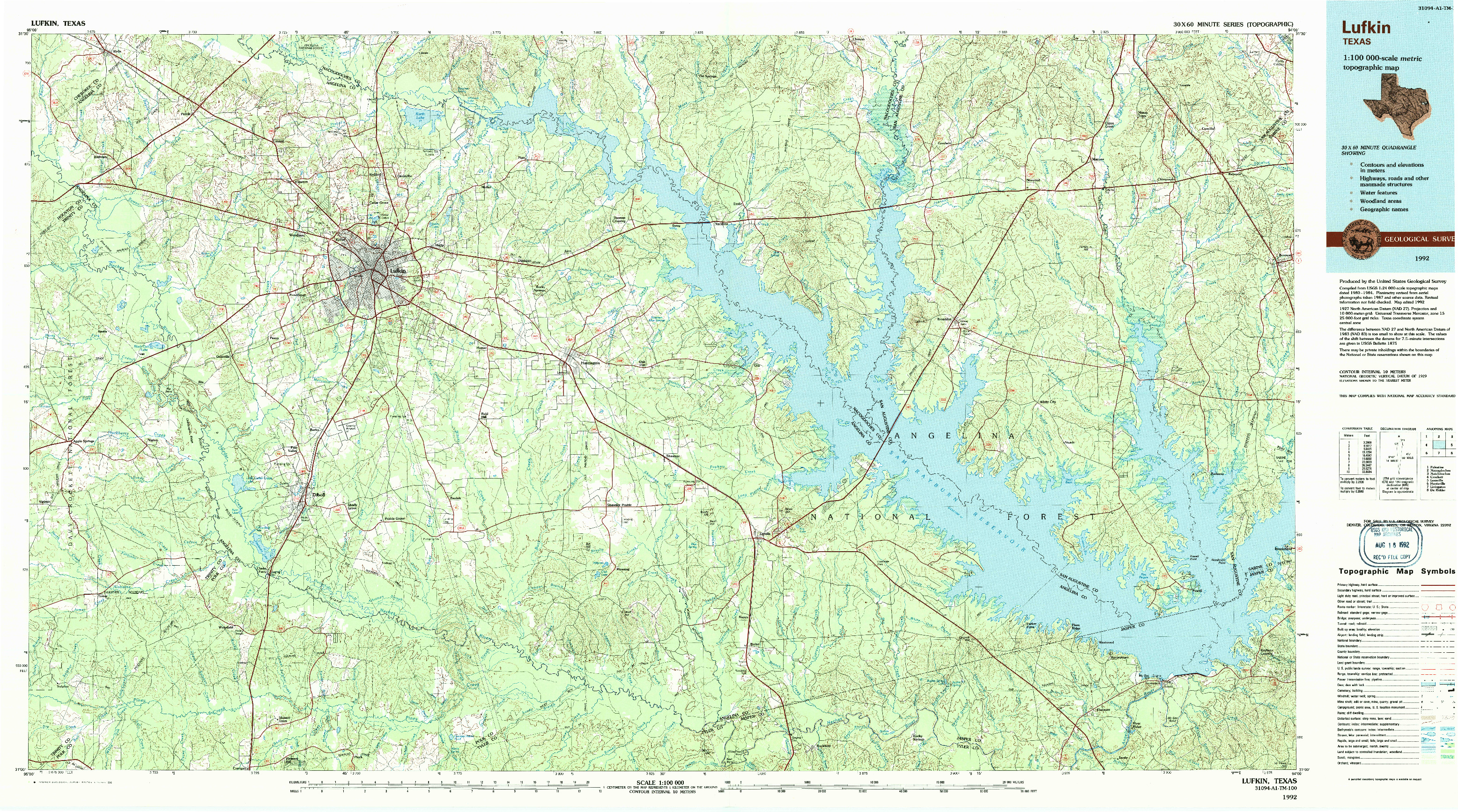 USGS 1:100000-SCALE QUADRANGLE FOR LUFKIN, TX 1992