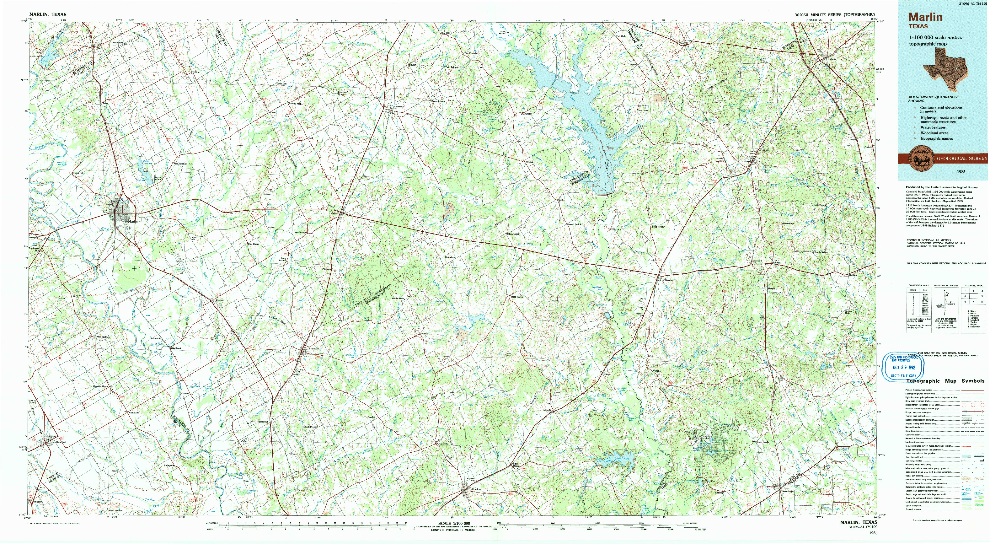 USGS 1:100000-SCALE QUADRANGLE FOR MARLIN, TX 1985