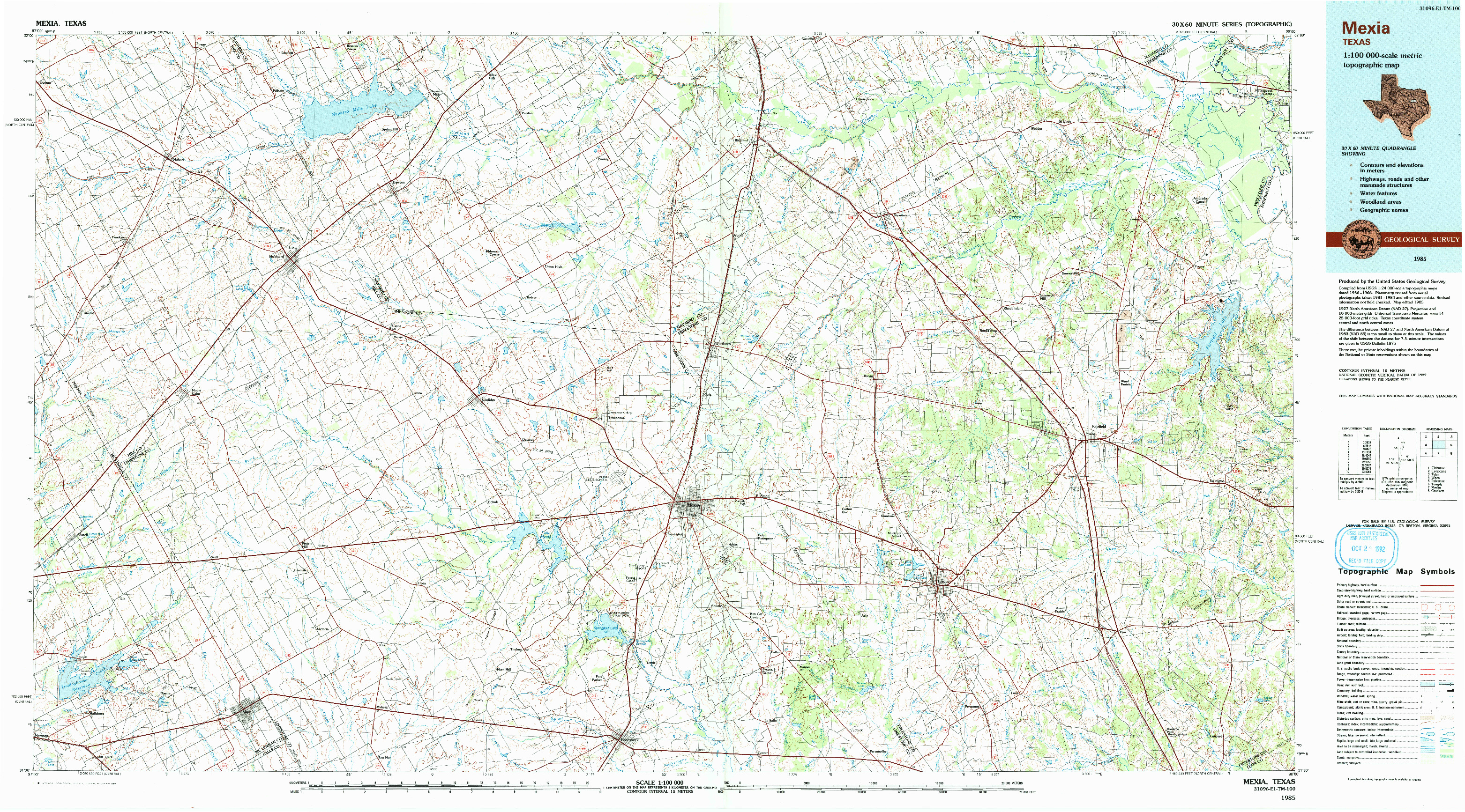 USGS 1:100000-SCALE QUADRANGLE FOR MEXIA, TX 1985