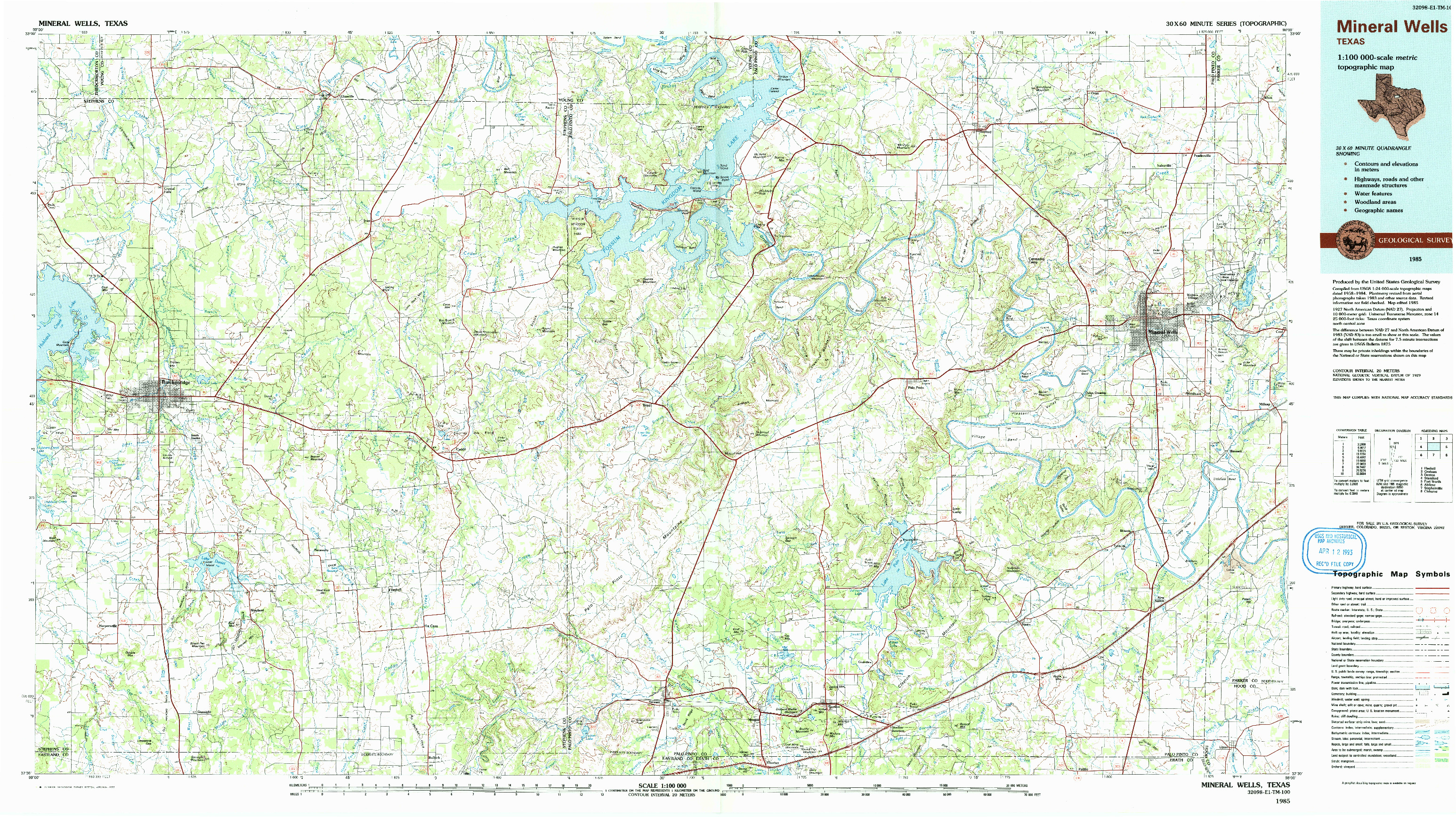 USGS 1:100000-SCALE QUADRANGLE FOR MINERAL WELLS, TX 1985