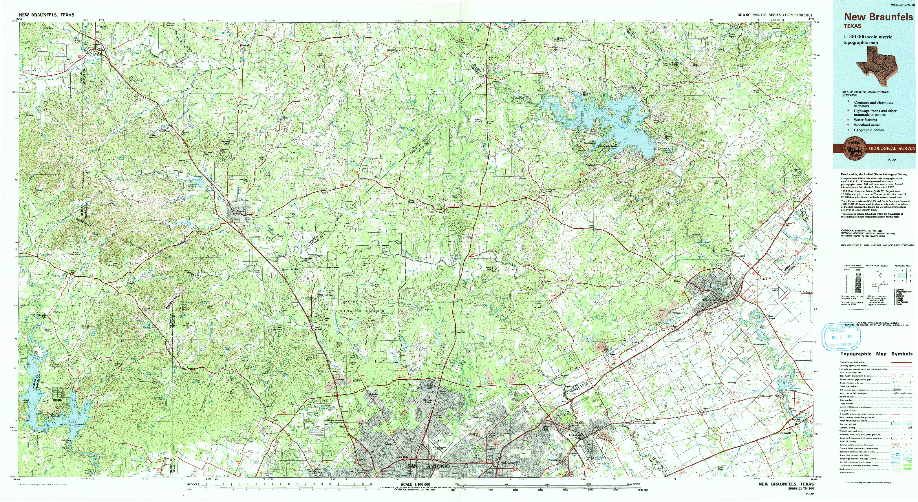 USGS 1:100000-SCALE QUADRANGLE FOR NEW BRAUNFELS, TX 1992