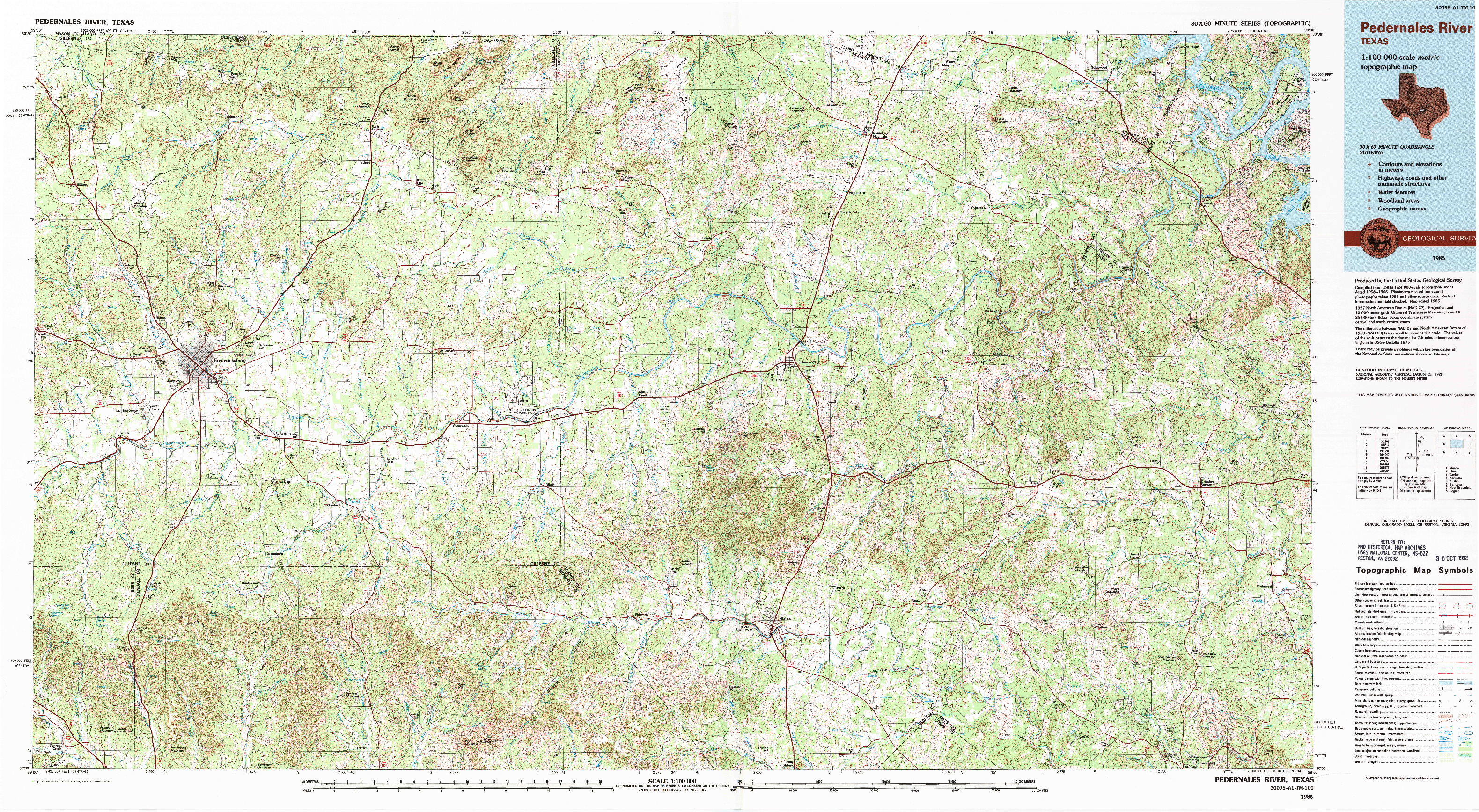 USGS 1:100000-SCALE QUADRANGLE FOR PEDERNALES RIVER, TX 1985