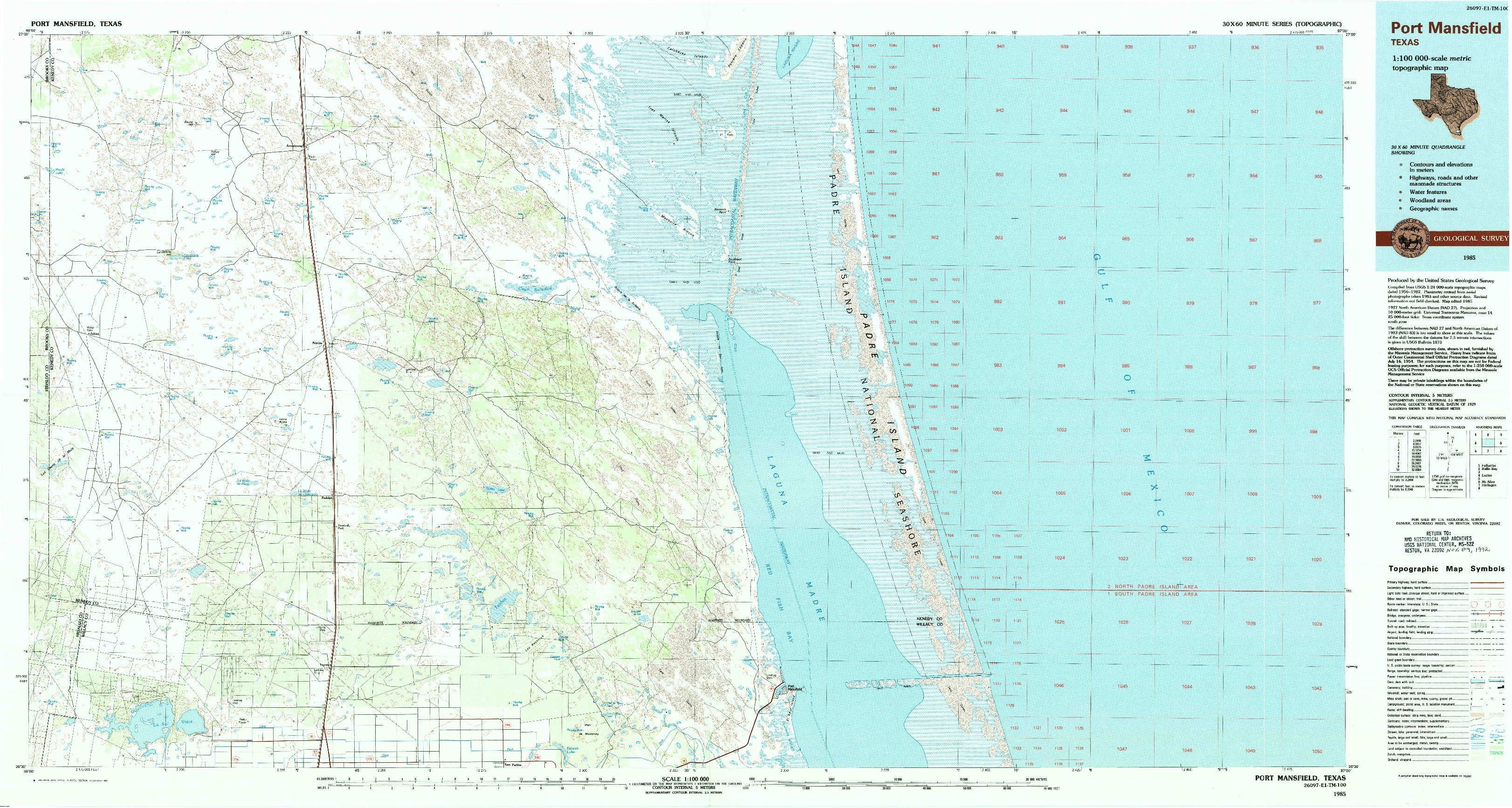 USGS 1:100000-SCALE QUADRANGLE FOR PORT MANSFIELD, TX 1985