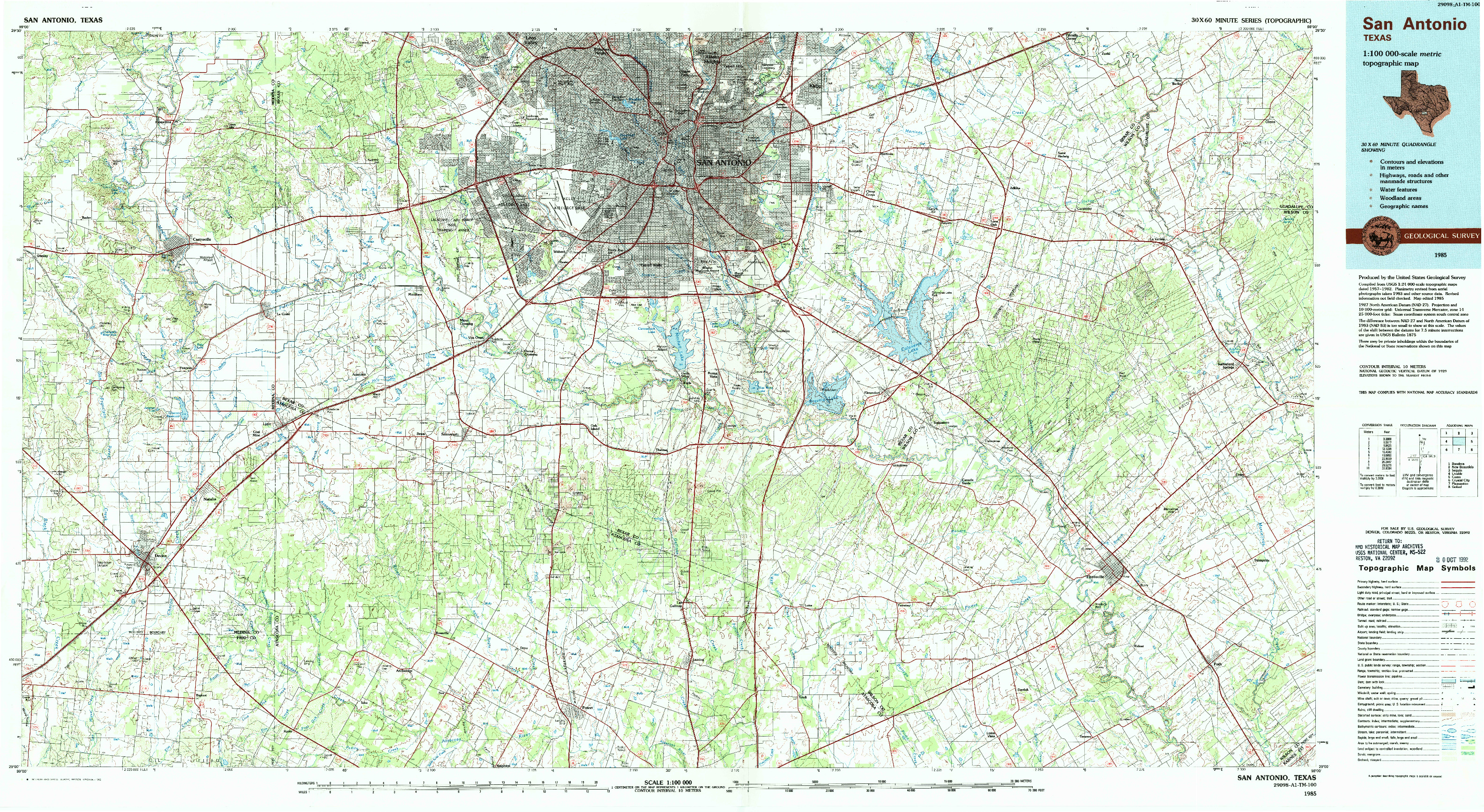 USGS 1:100000-SCALE QUADRANGLE FOR SAN ANTONIO, TX 1985