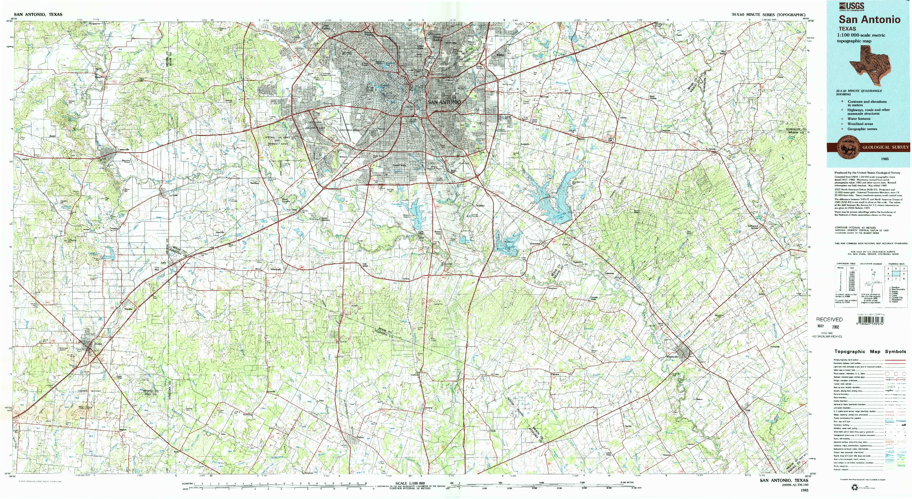 USGS 1:100000-SCALE QUADRANGLE FOR SAN ANTONIO, TX 1985