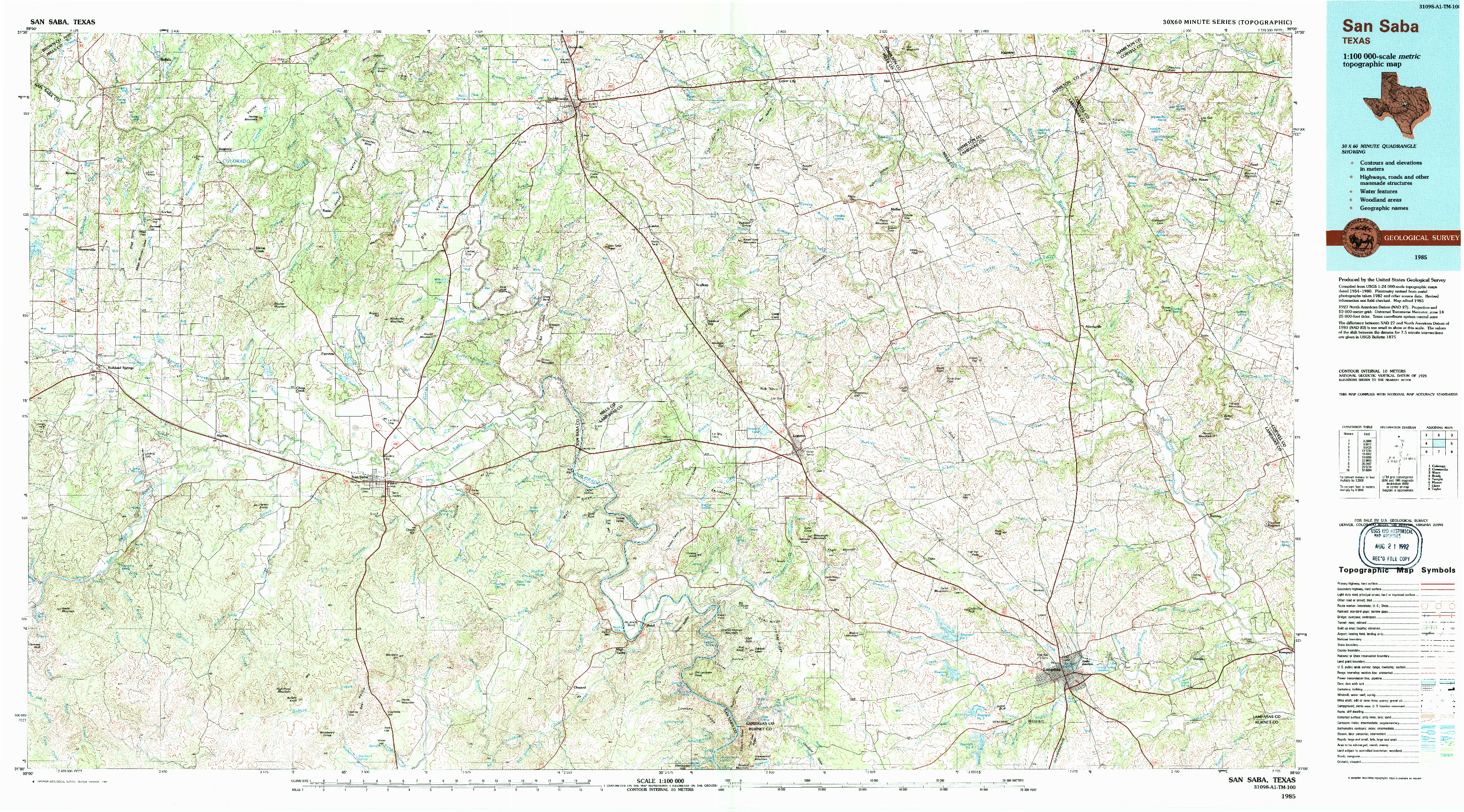 USGS 1:100000-SCALE QUADRANGLE FOR SAN SABA, TX 1985