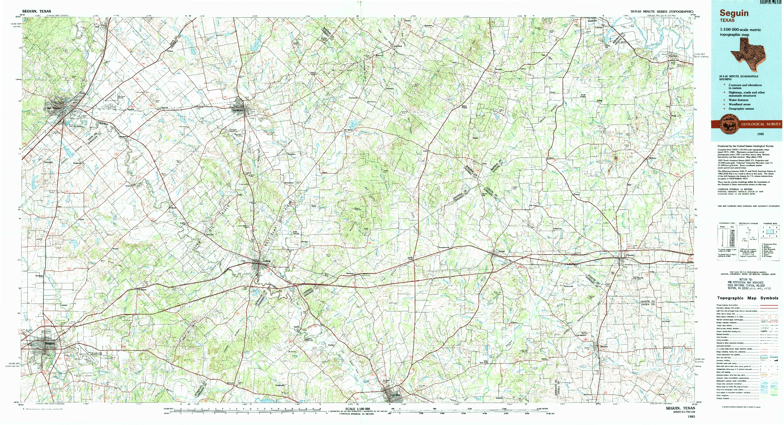 USGS 1:100000-SCALE QUADRANGLE FOR SEGUIN, TX 1985