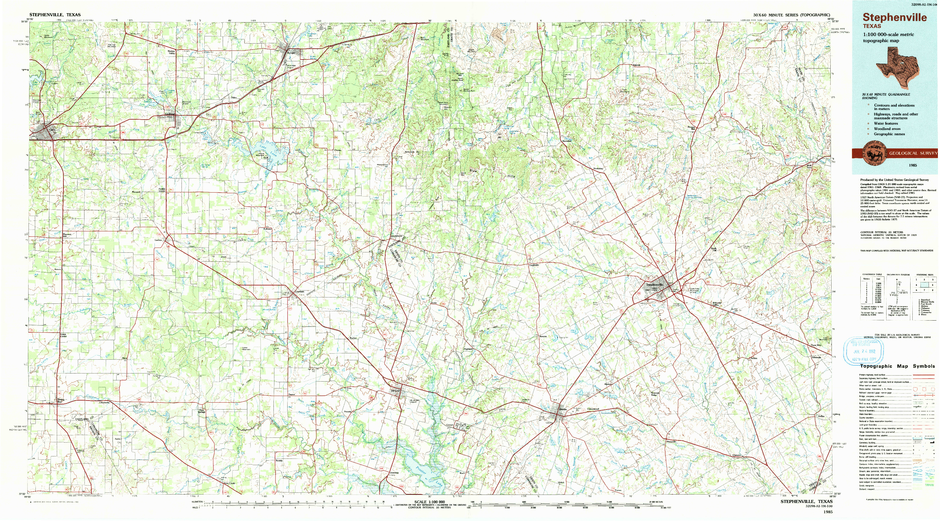 USGS 1:100000-SCALE QUADRANGLE FOR STEPHENVILLE, TX 1985