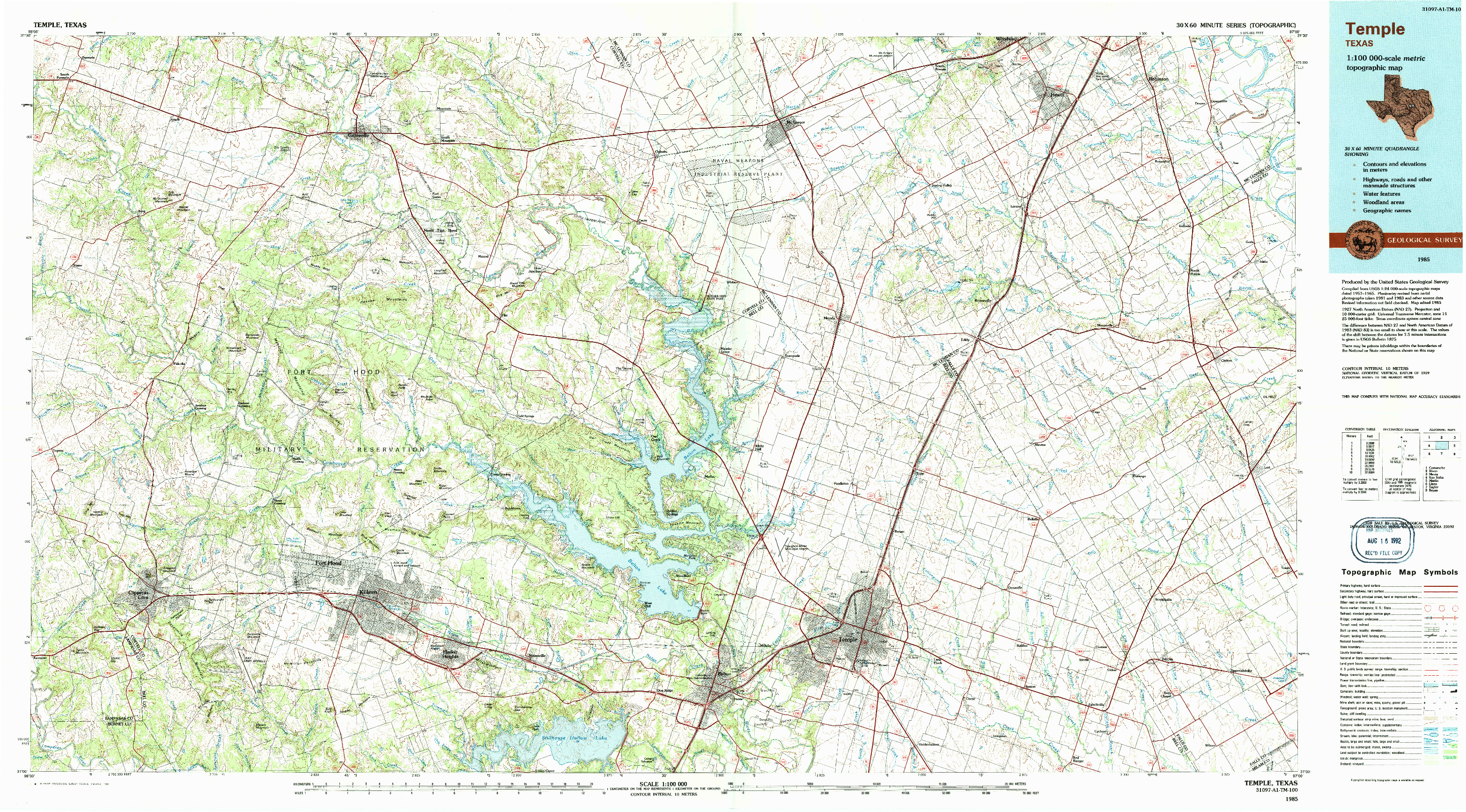 USGS 1:100000-SCALE QUADRANGLE FOR TEMPLE, TX 1985