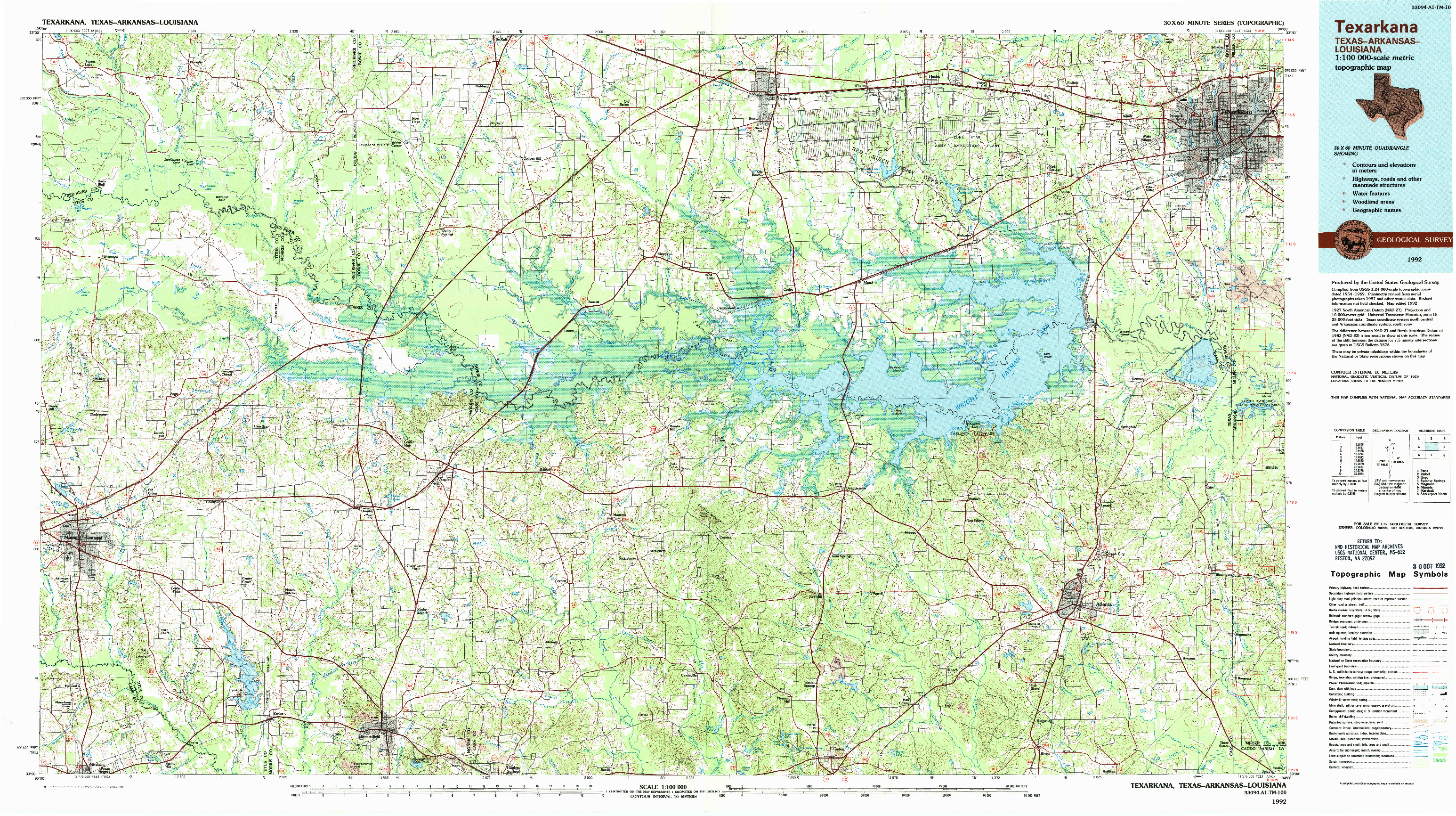 USGS 1:100000-SCALE QUADRANGLE FOR TEXARKANA, TX 1992