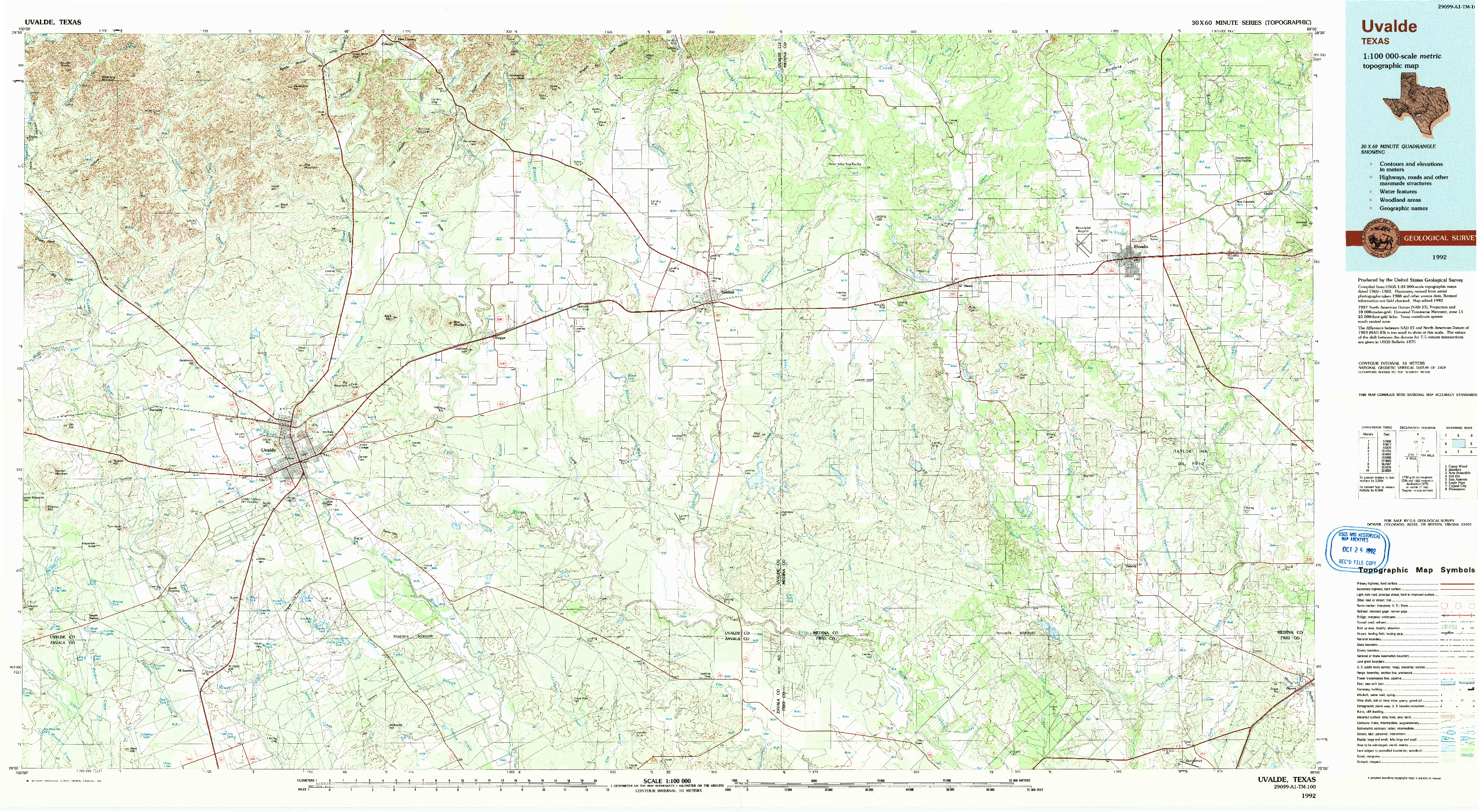 USGS 1:100000-SCALE QUADRANGLE FOR UVALDE, TX 1992