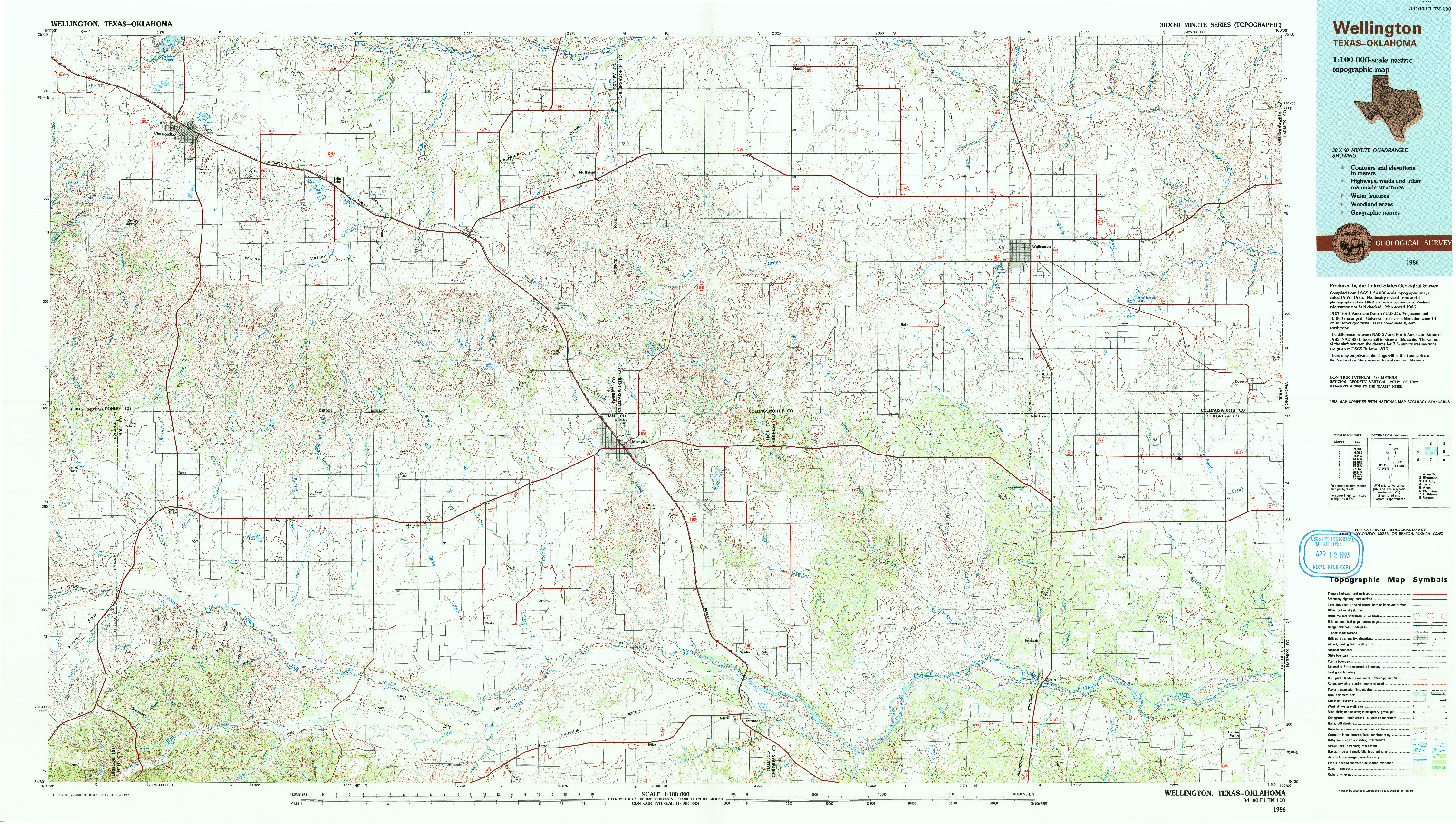 USGS 1:100000-SCALE QUADRANGLE FOR WELLINGTON, TX 1986