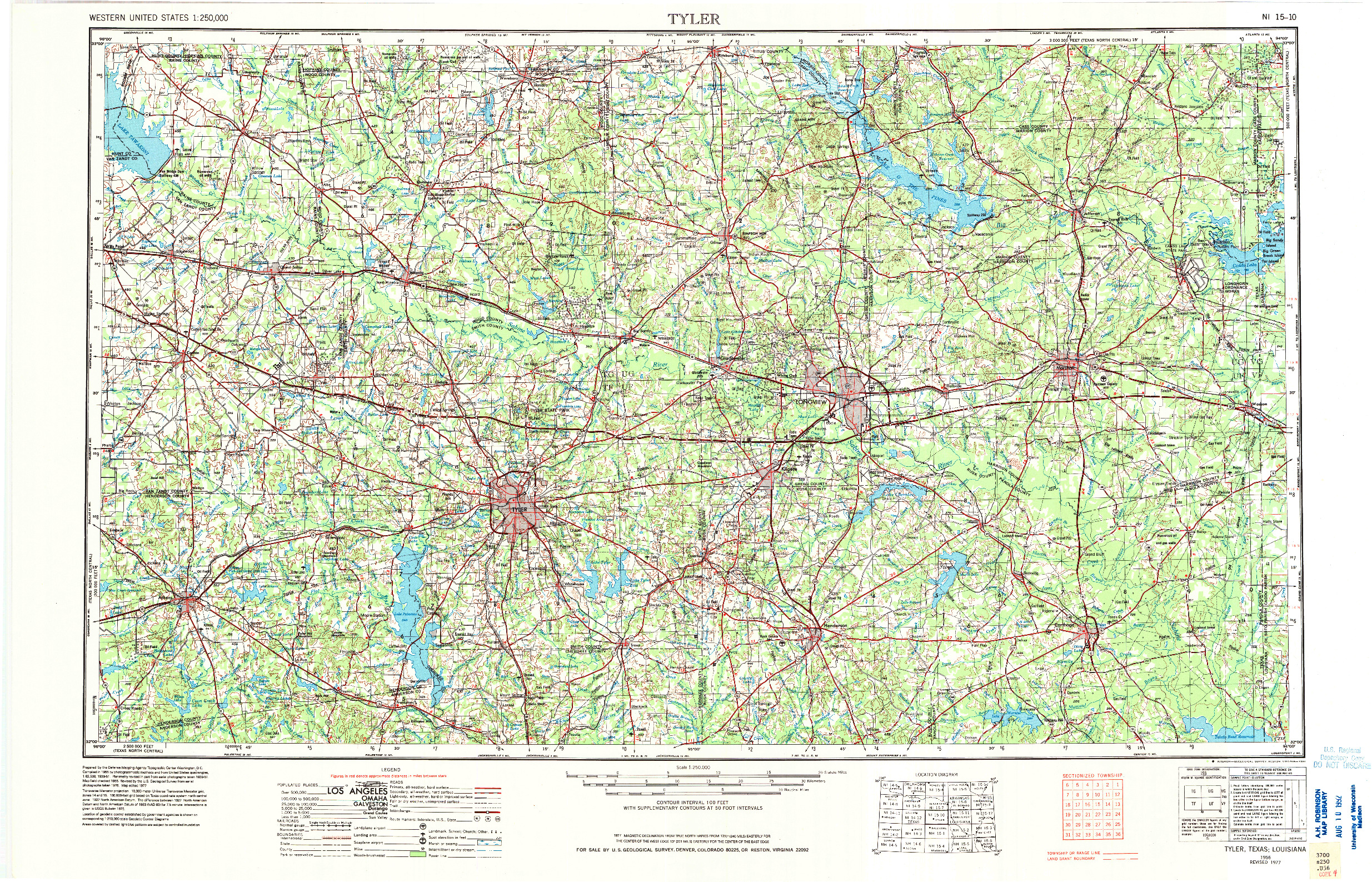 USGS 1:250000-SCALE QUADRANGLE FOR TYLER, TX 1956