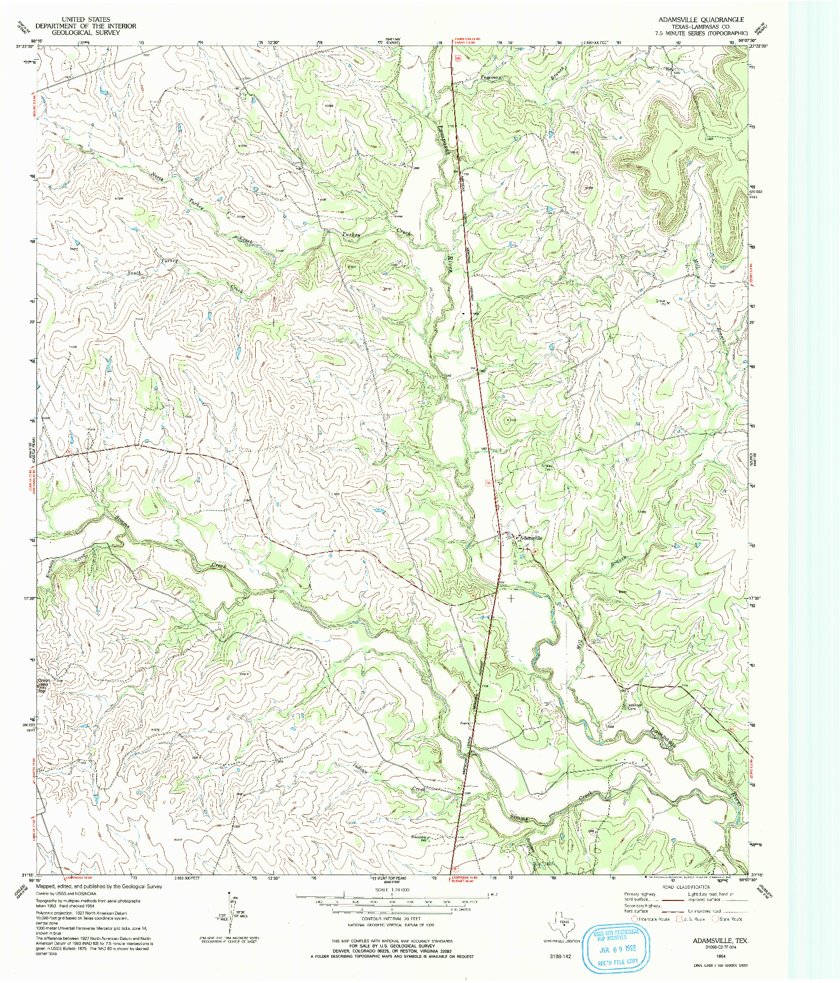 USGS 1:24000-SCALE QUADRANGLE FOR ADAMSVILLE, TX 1954