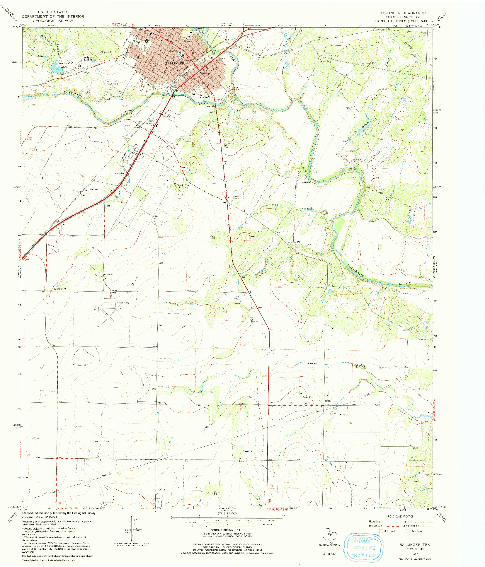 USGS 1:24000-SCALE QUADRANGLE FOR BALLINGER, TX 1967