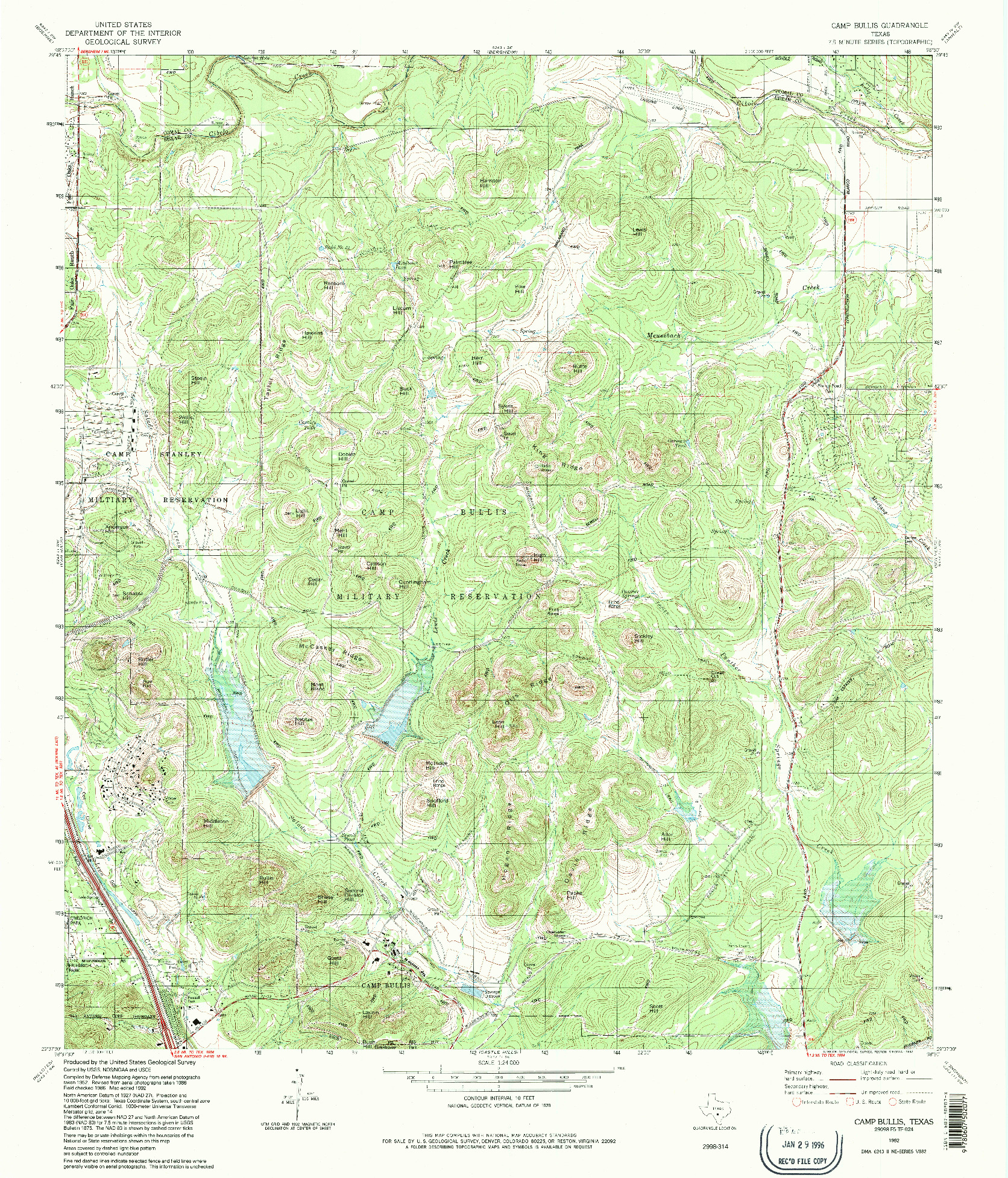 USGS 1:24000-SCALE QUADRANGLE FOR CAMP BULLIS, TX 1992