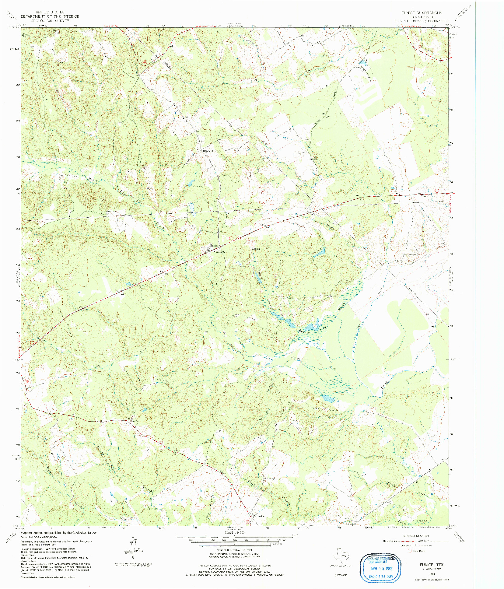 USGS 1:24000-SCALE QUADRANGLE FOR EUNICE, TX 1964