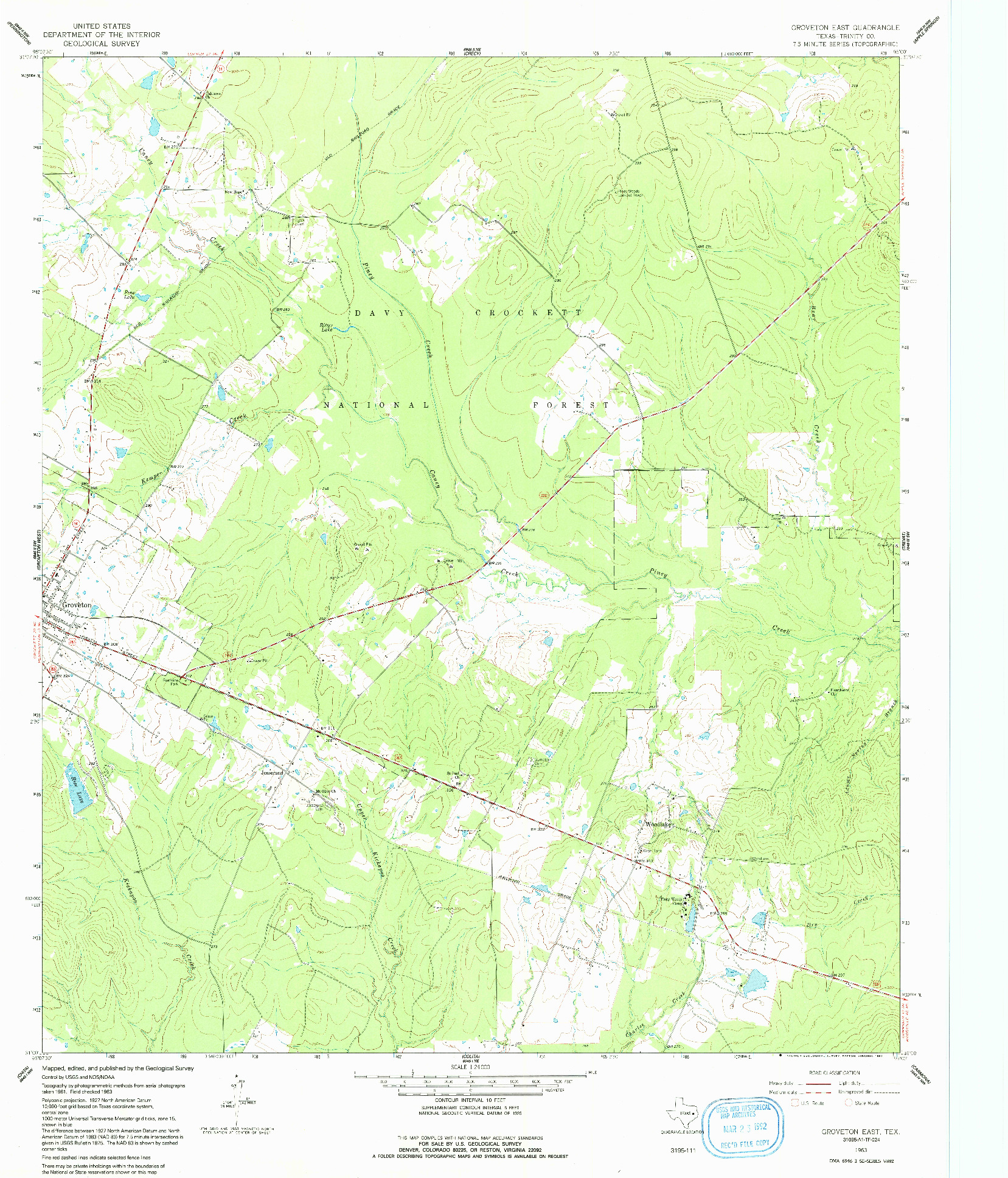 USGS 1:24000-SCALE QUADRANGLE FOR GROVETON EAST, TX 1963