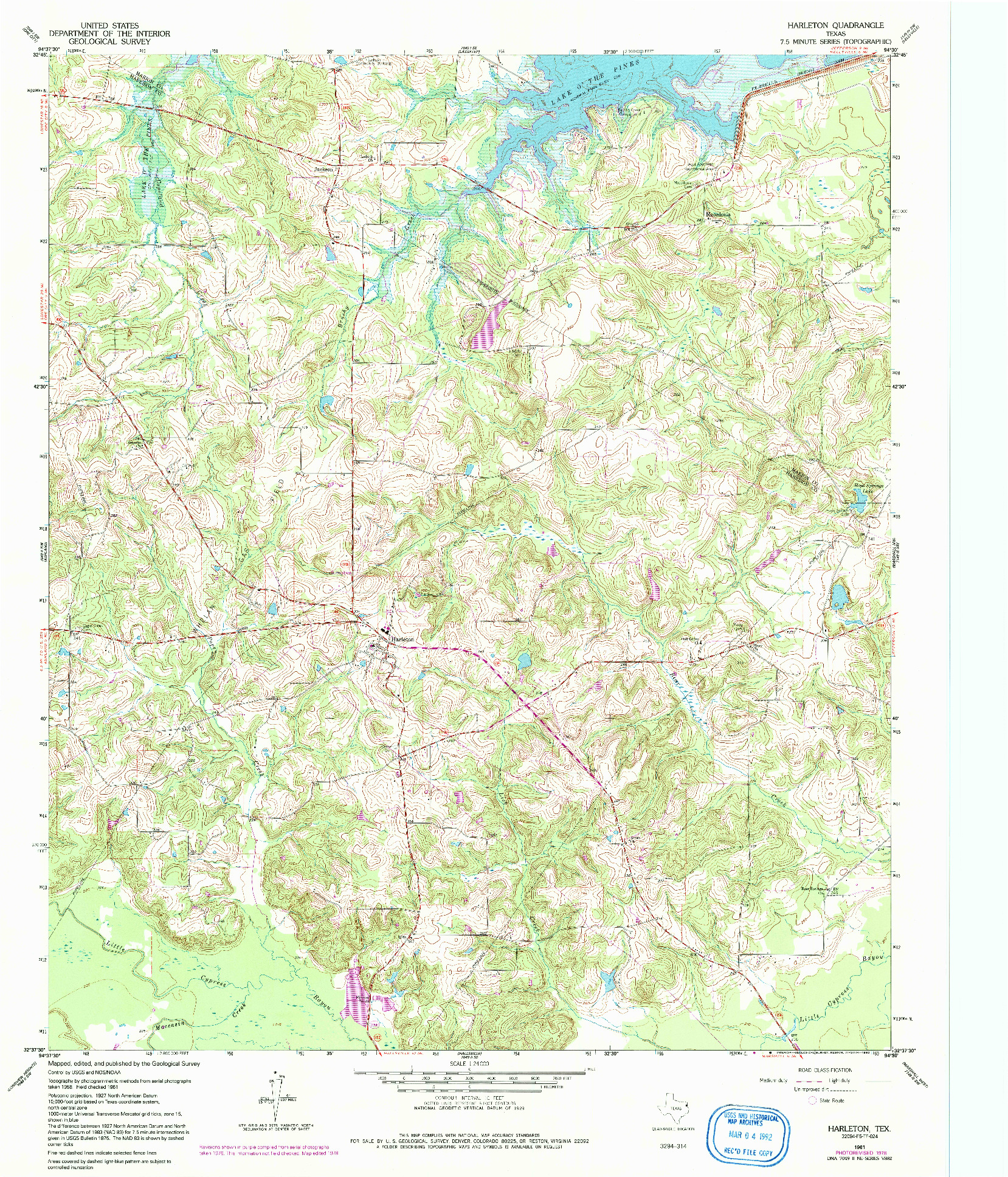 USGS 1:24000-SCALE QUADRANGLE FOR HARLETON, TX 1961