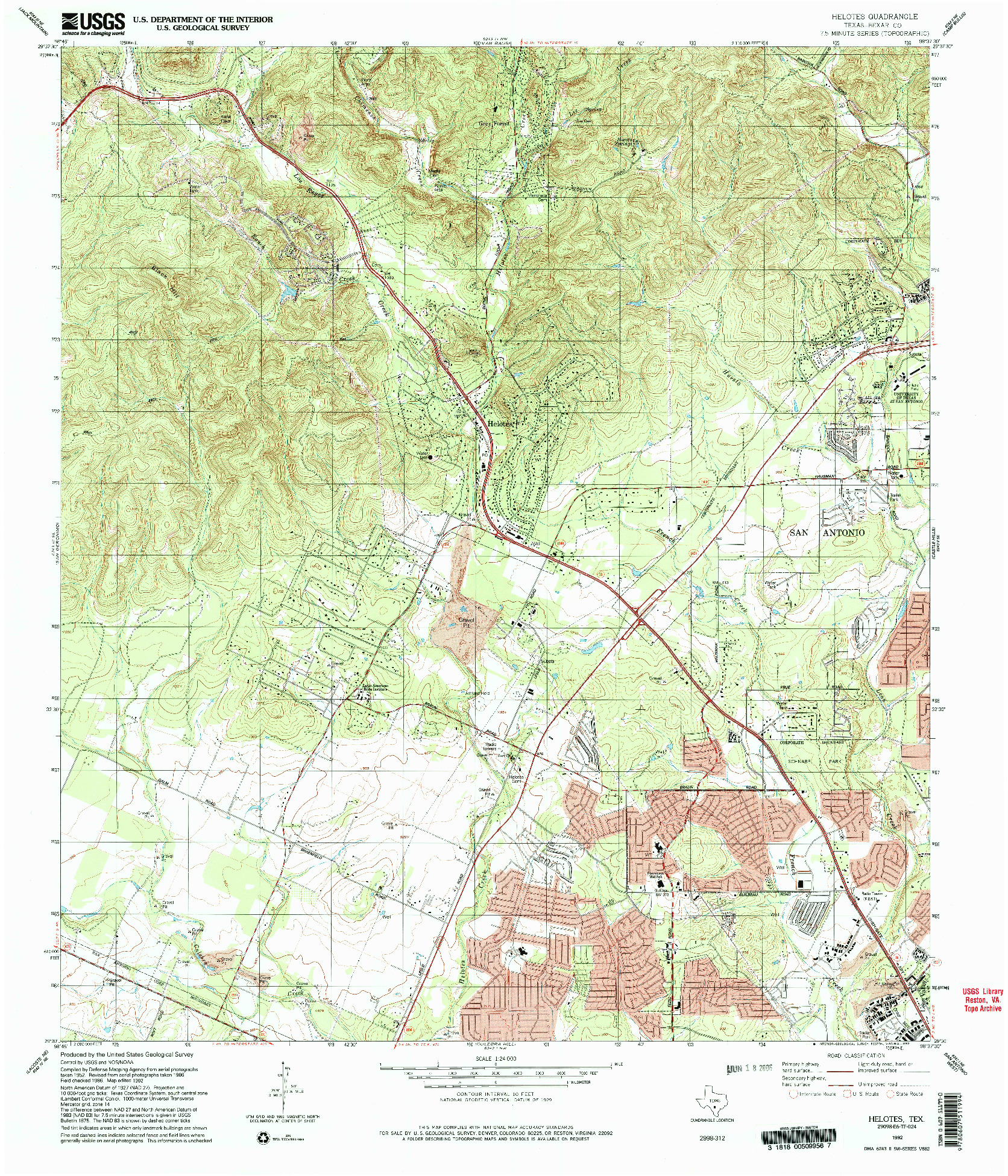USGS 1:24000-SCALE QUADRANGLE FOR HELOTES, TX 1992