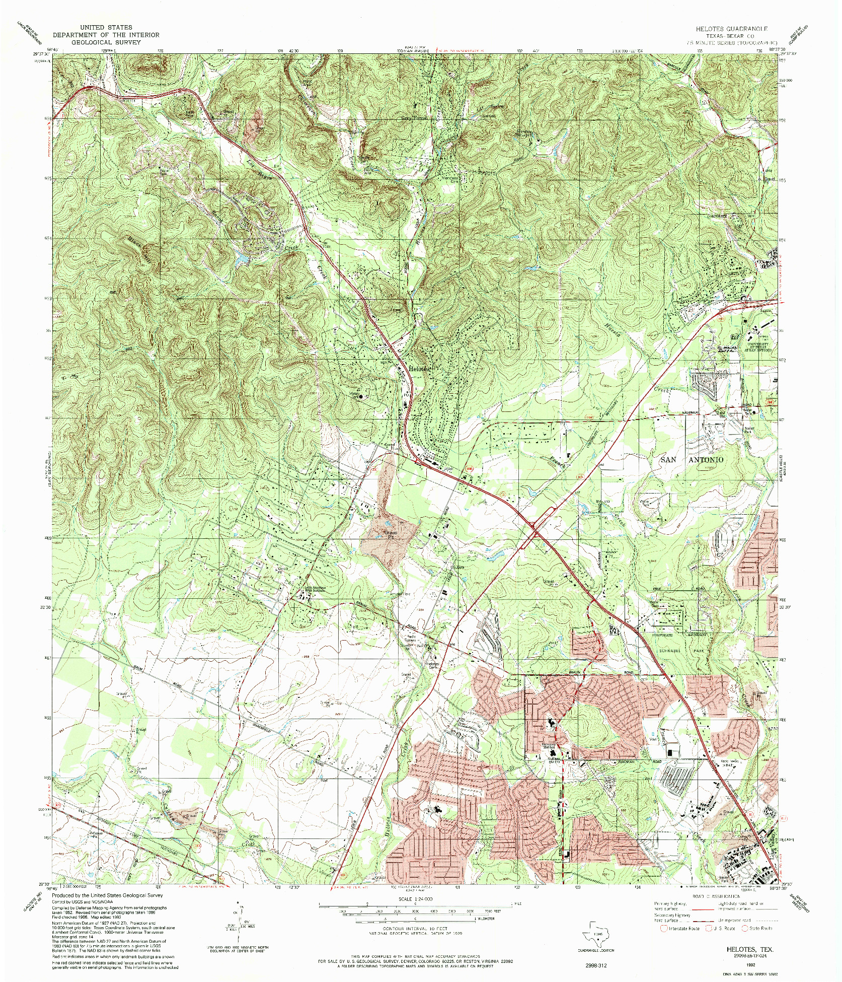 USGS 1:24000-SCALE QUADRANGLE FOR HELOTES, TX 1992