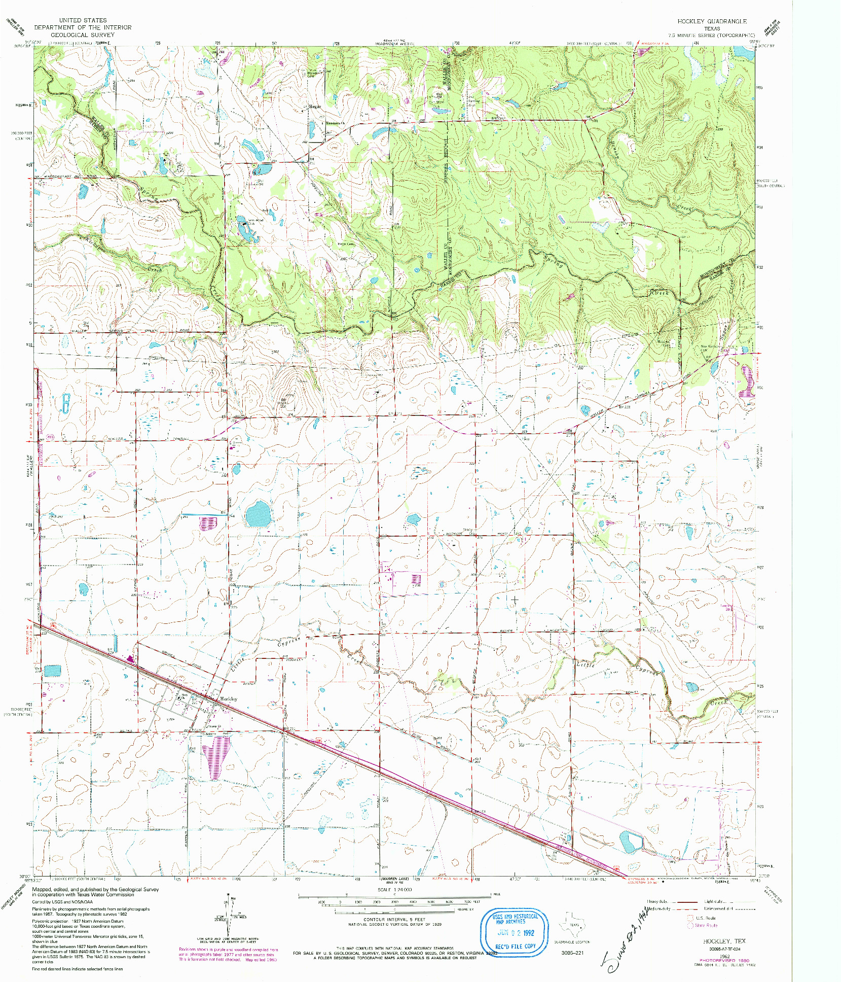 USGS 1:24000-SCALE QUADRANGLE FOR HOCKLEY, TX 1962