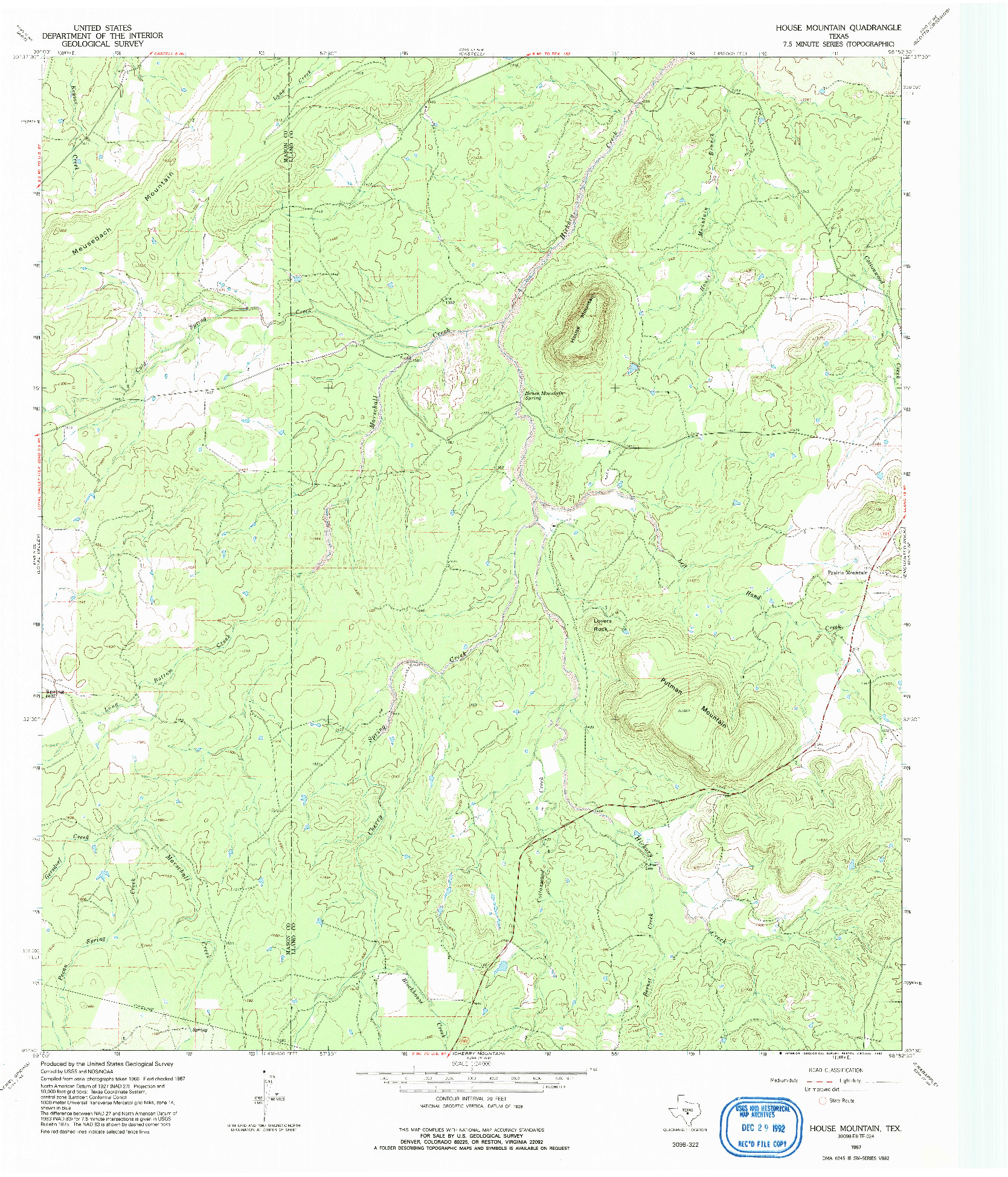 USGS 1:24000-SCALE QUADRANGLE FOR HOUSE MOUNTAIN, TX 1967