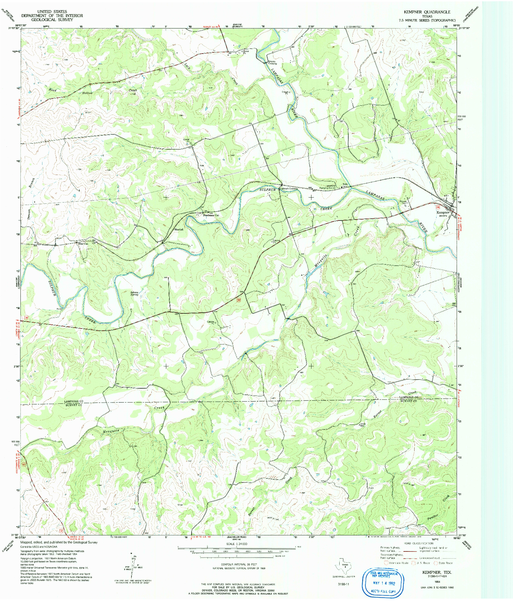 USGS 1:24000-SCALE QUADRANGLE FOR KEMPNER, TX 1954