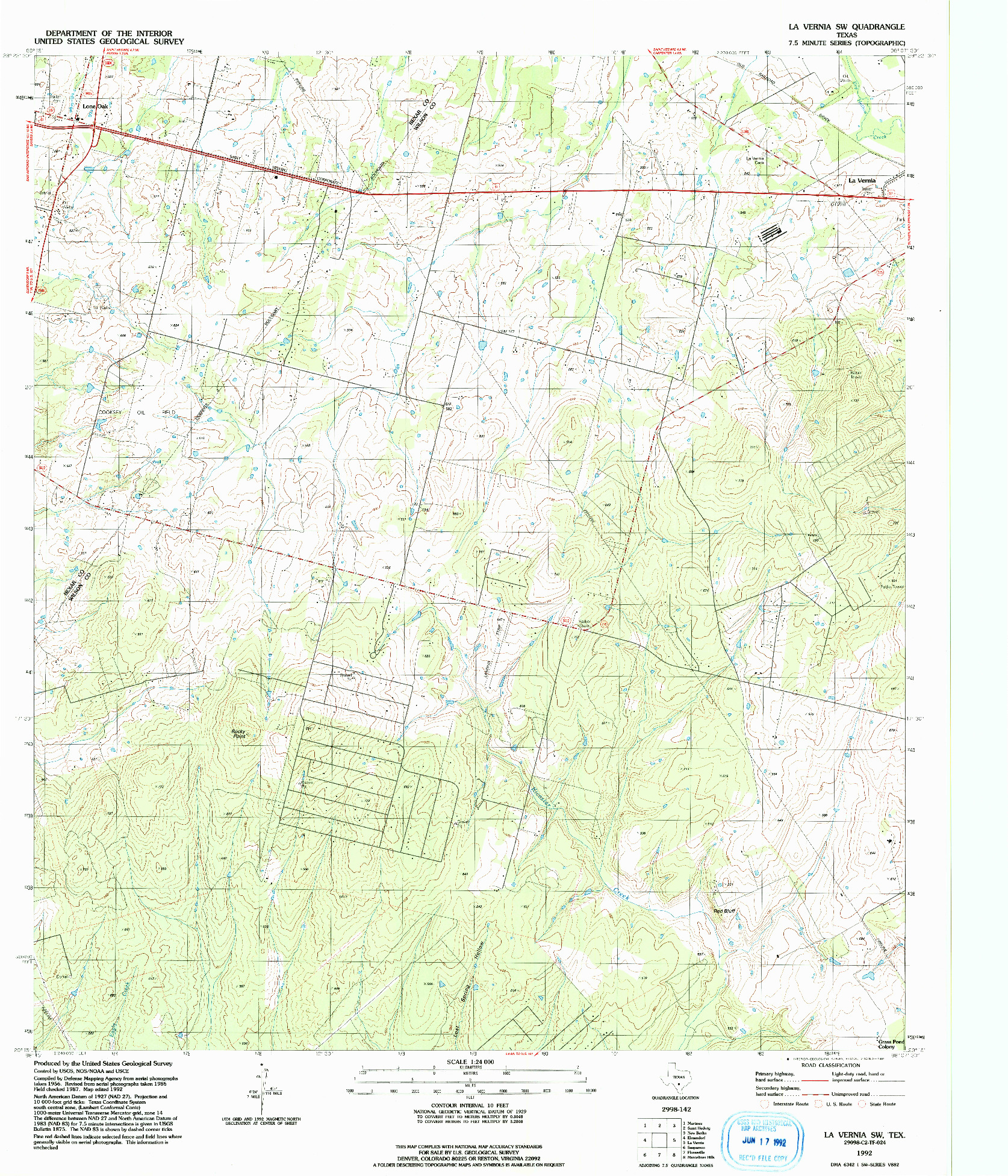 USGS 1:24000-SCALE QUADRANGLE FOR LA VERNIA SW, TX 1992