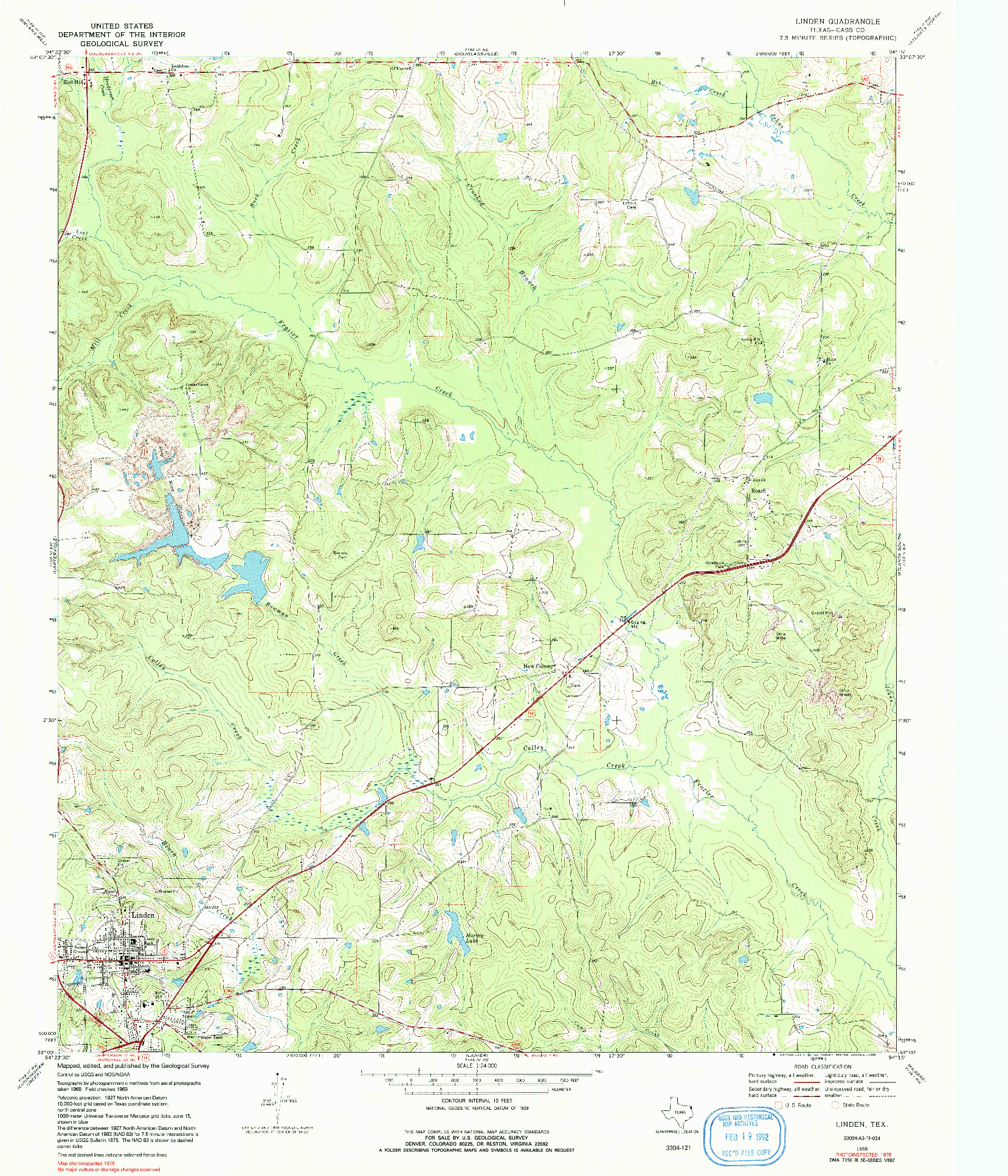 USGS 1:24000-SCALE QUADRANGLE FOR LINDEN, TX 1969