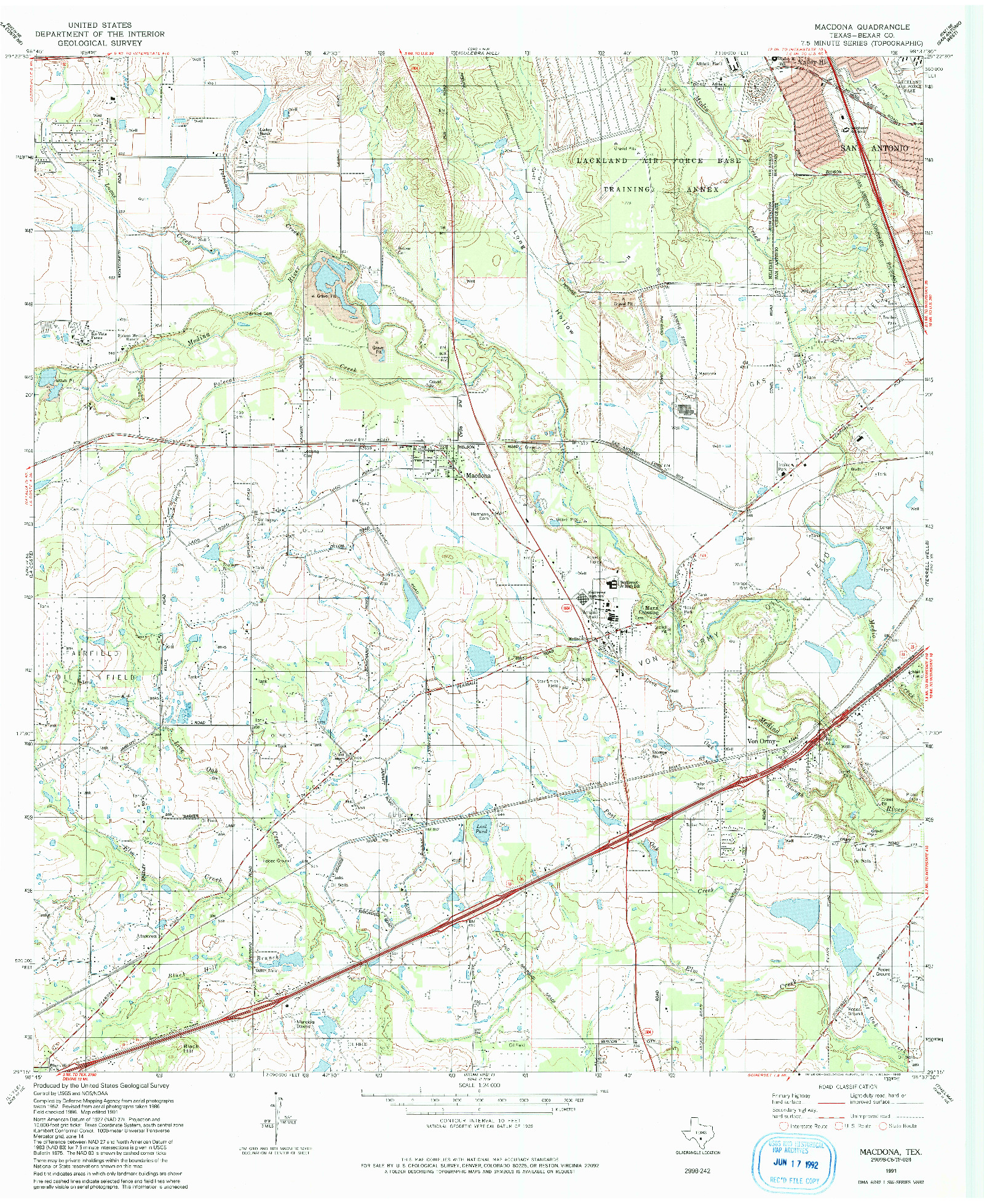 USGS 1:24000-SCALE QUADRANGLE FOR MACDONA, TX 1991