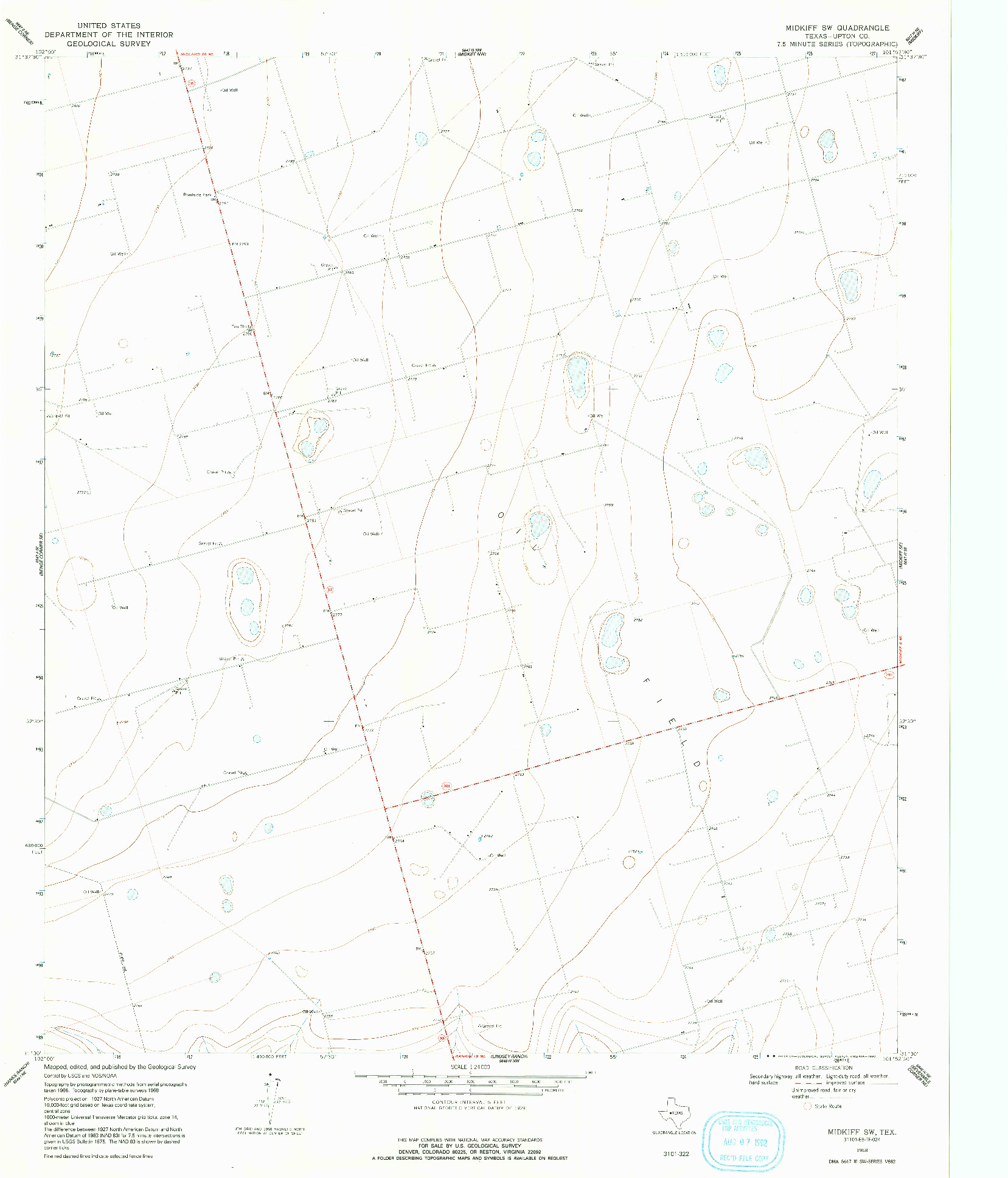 USGS 1:24000-SCALE QUADRANGLE FOR MIDKIFF SW, TX 1968