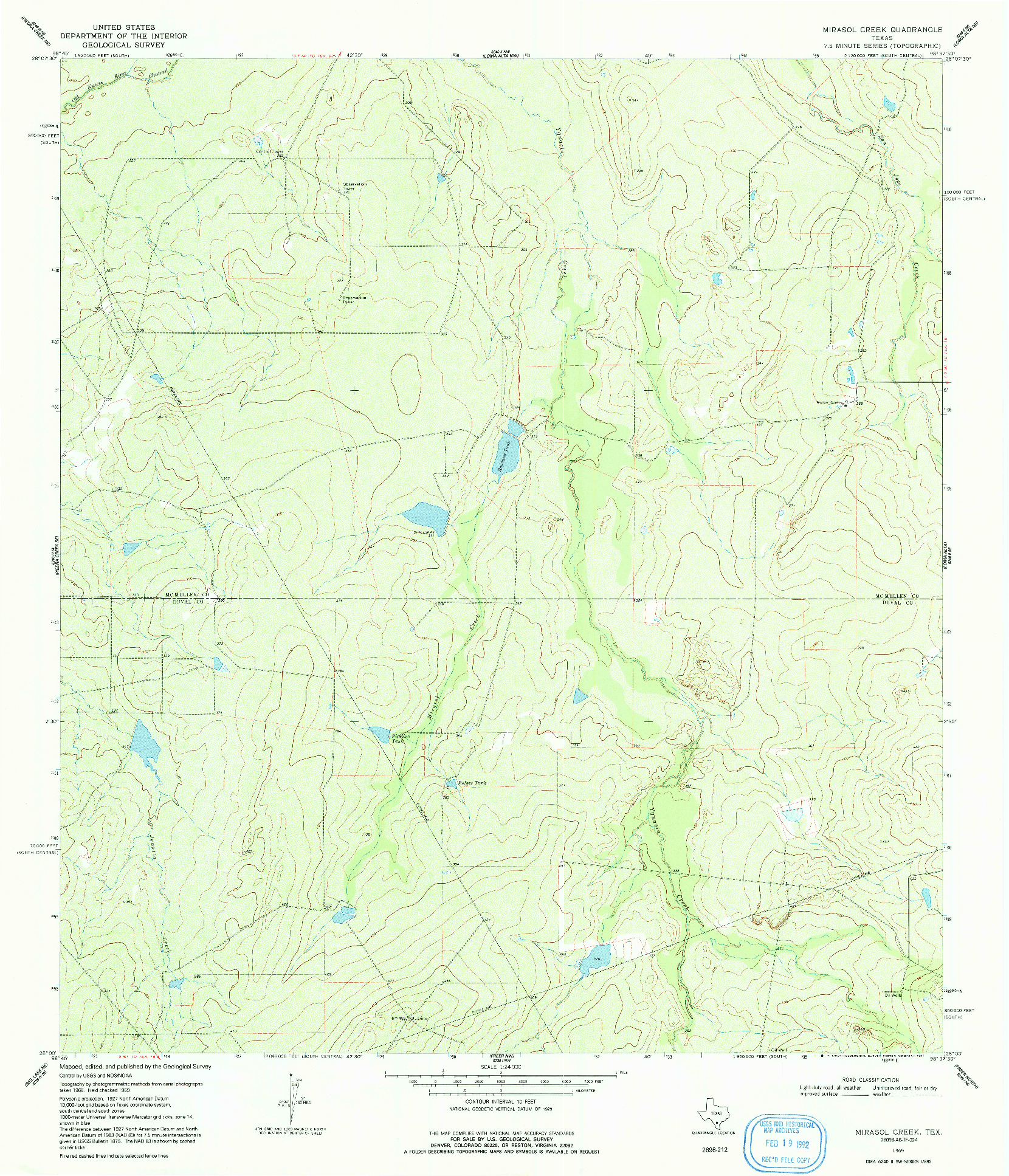 USGS 1:24000-SCALE QUADRANGLE FOR MIRASOL CREEK, TX 1969