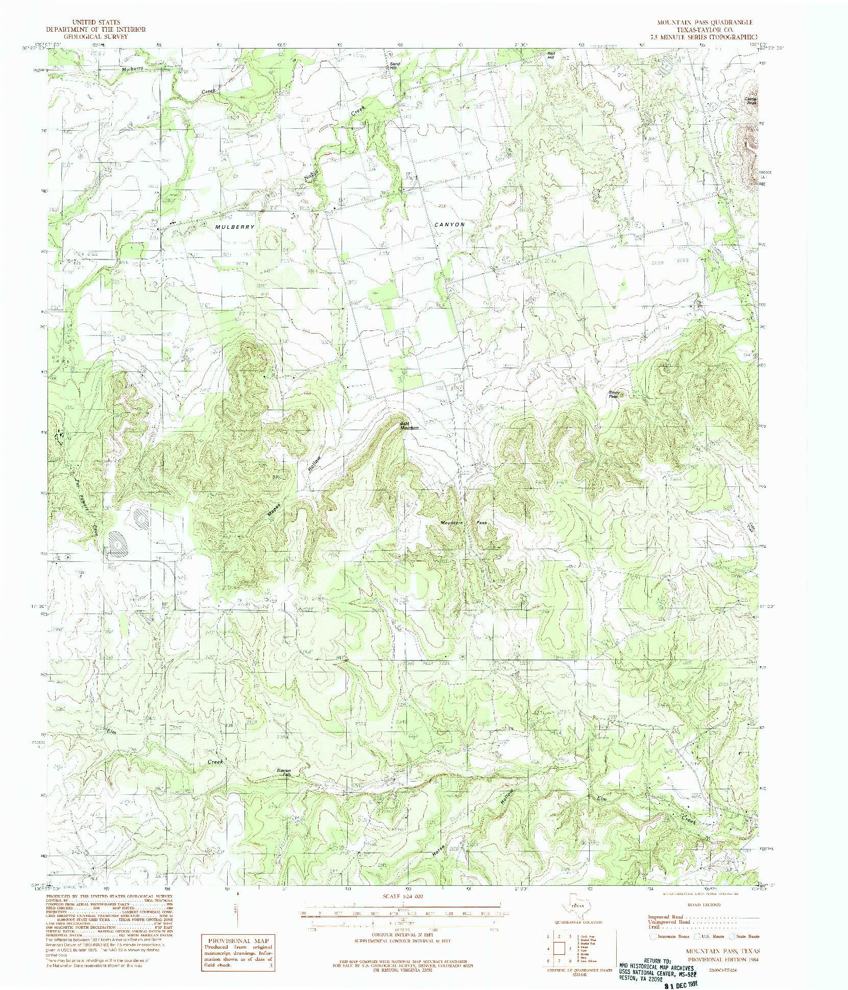 USGS 1:24000-SCALE QUADRANGLE FOR MOUNTAIN PASS, TX 1984